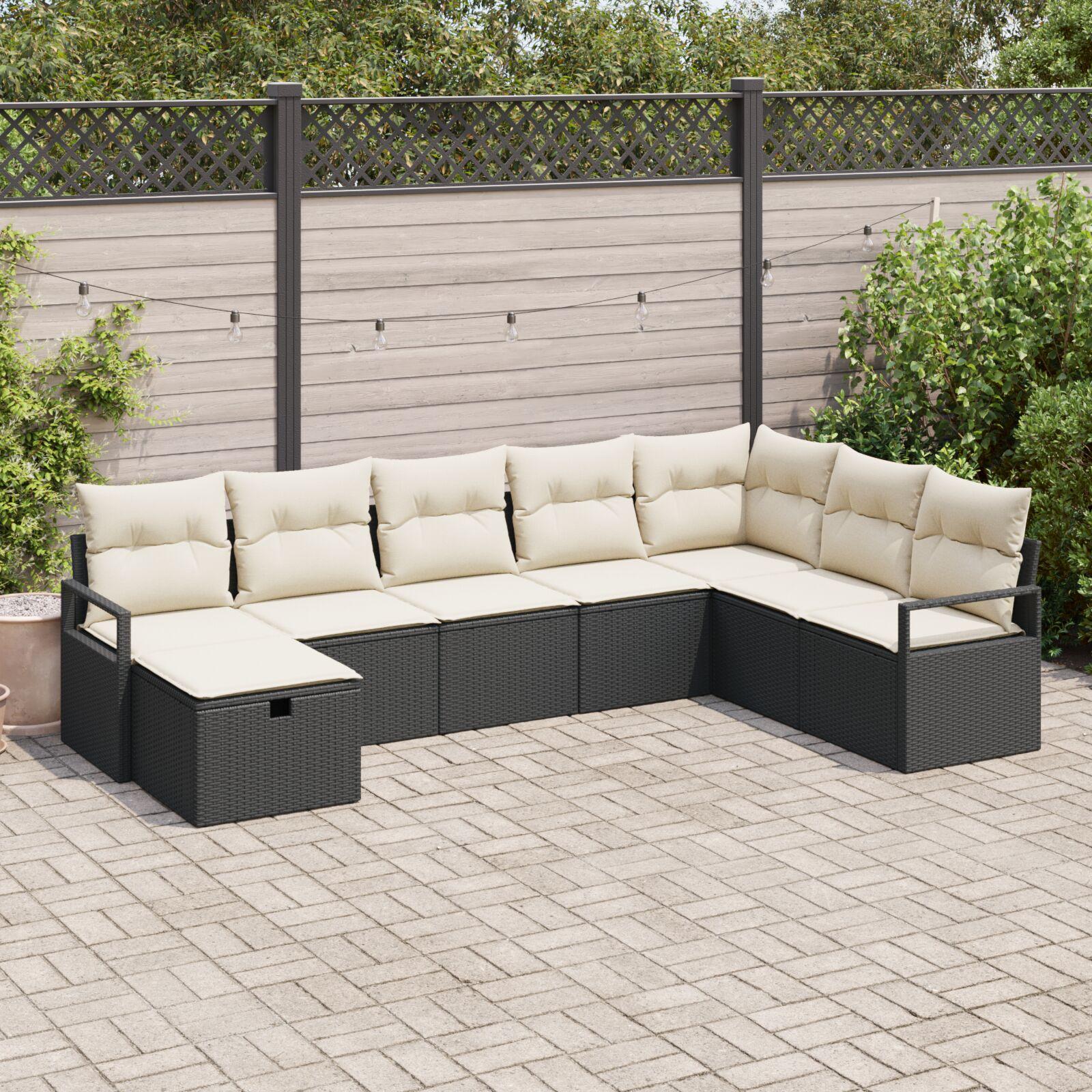 Havesofa Sæt 8 stk Sort og cremefarvet 287 x 177 x 85 cm