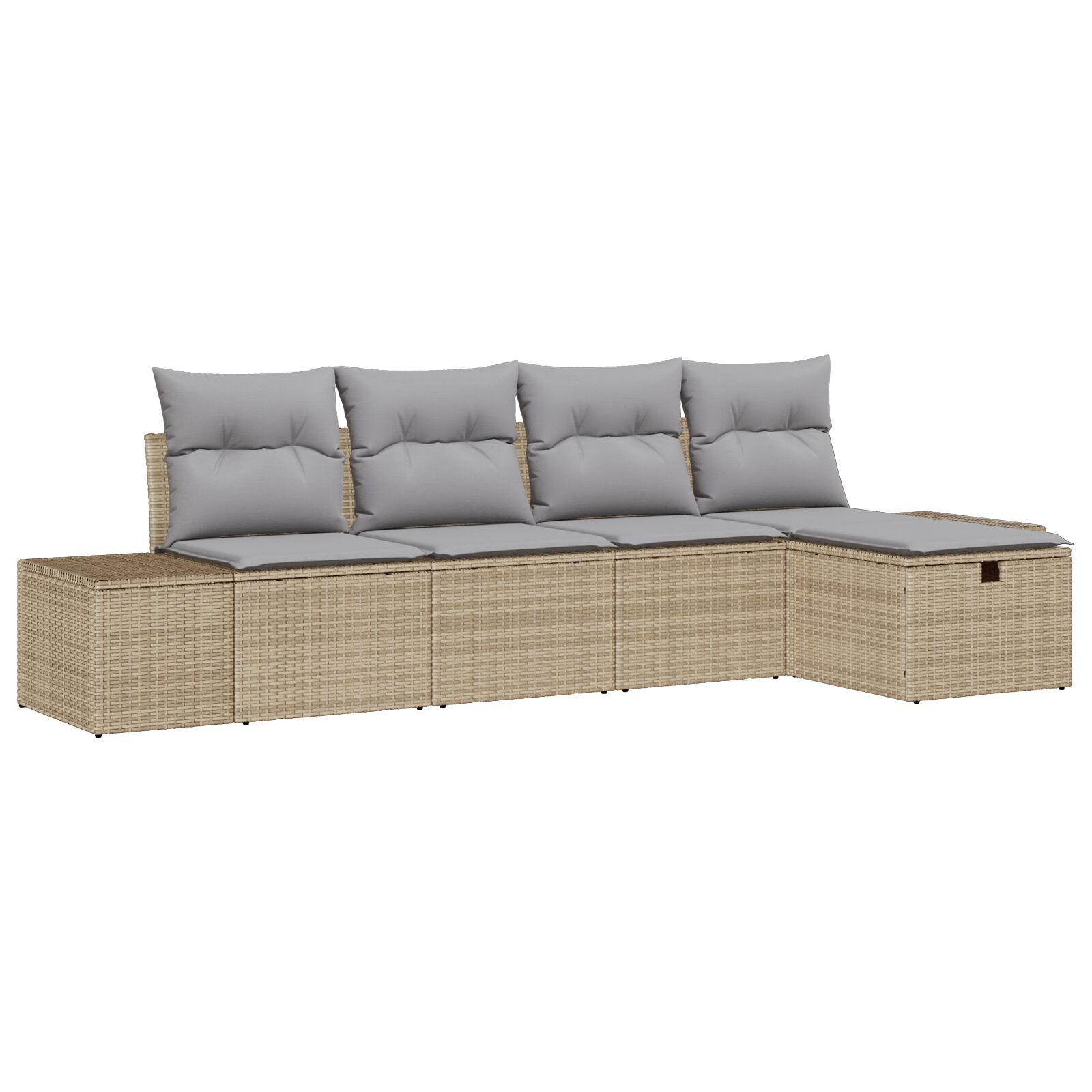 Havesofa Sæt Med Pude 5 Dele Polyrattan - Beige / Lysegrå