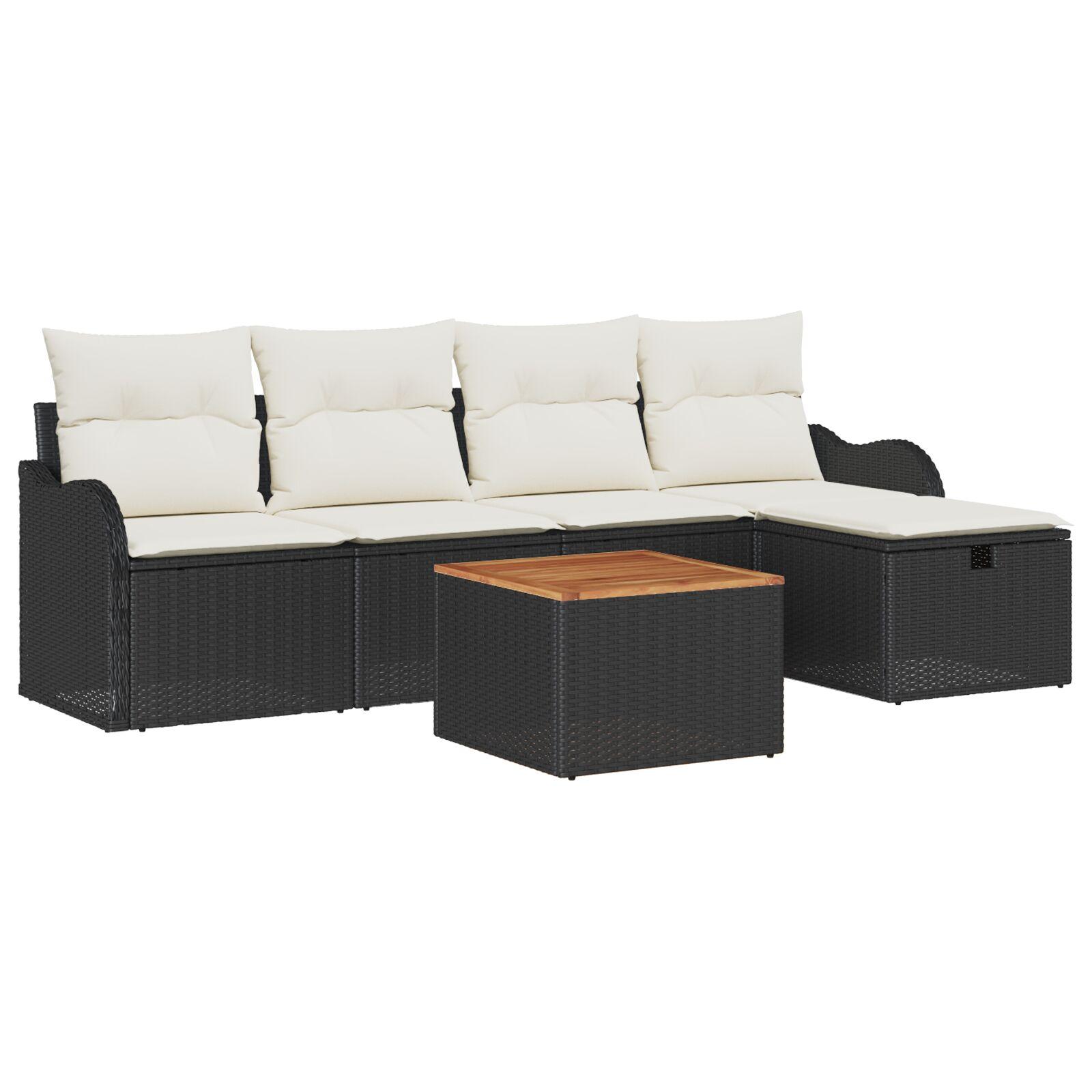 Havesofa SÃ¦t med pude med opbevaring 6 stk Sort Poly rattan