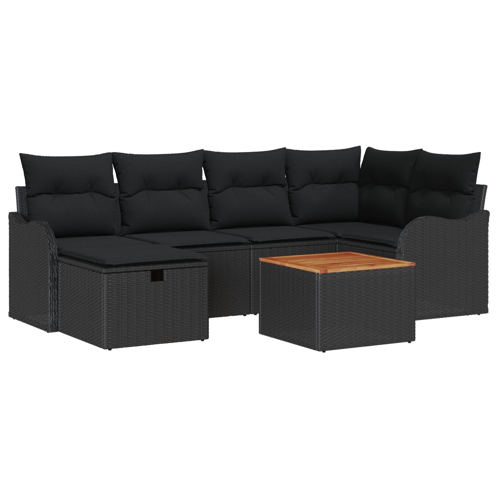 Havesofa SÃ¦t med pude med opbevaring 7 stk Sort Poly rattan