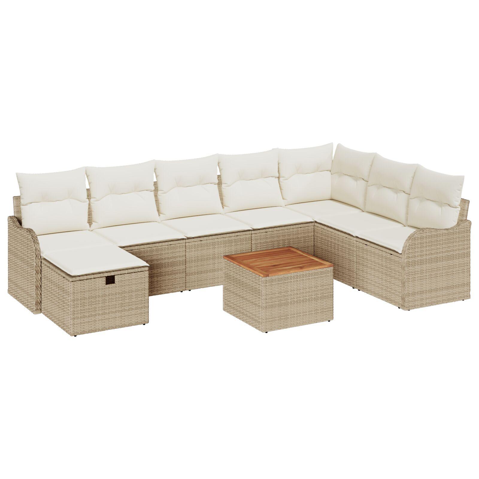 Havesofa SÃ¦t med pude med opbevaring 9 stk Beige Poly rattan