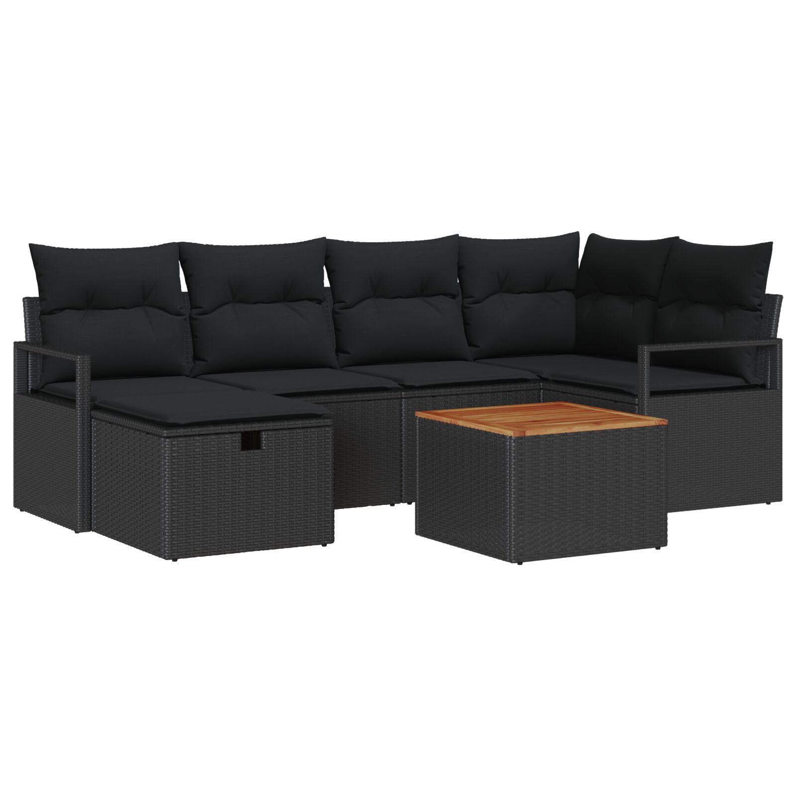Havesofa SÃ¦t med pude med opbevaring 7 stk Sort Poly rattan