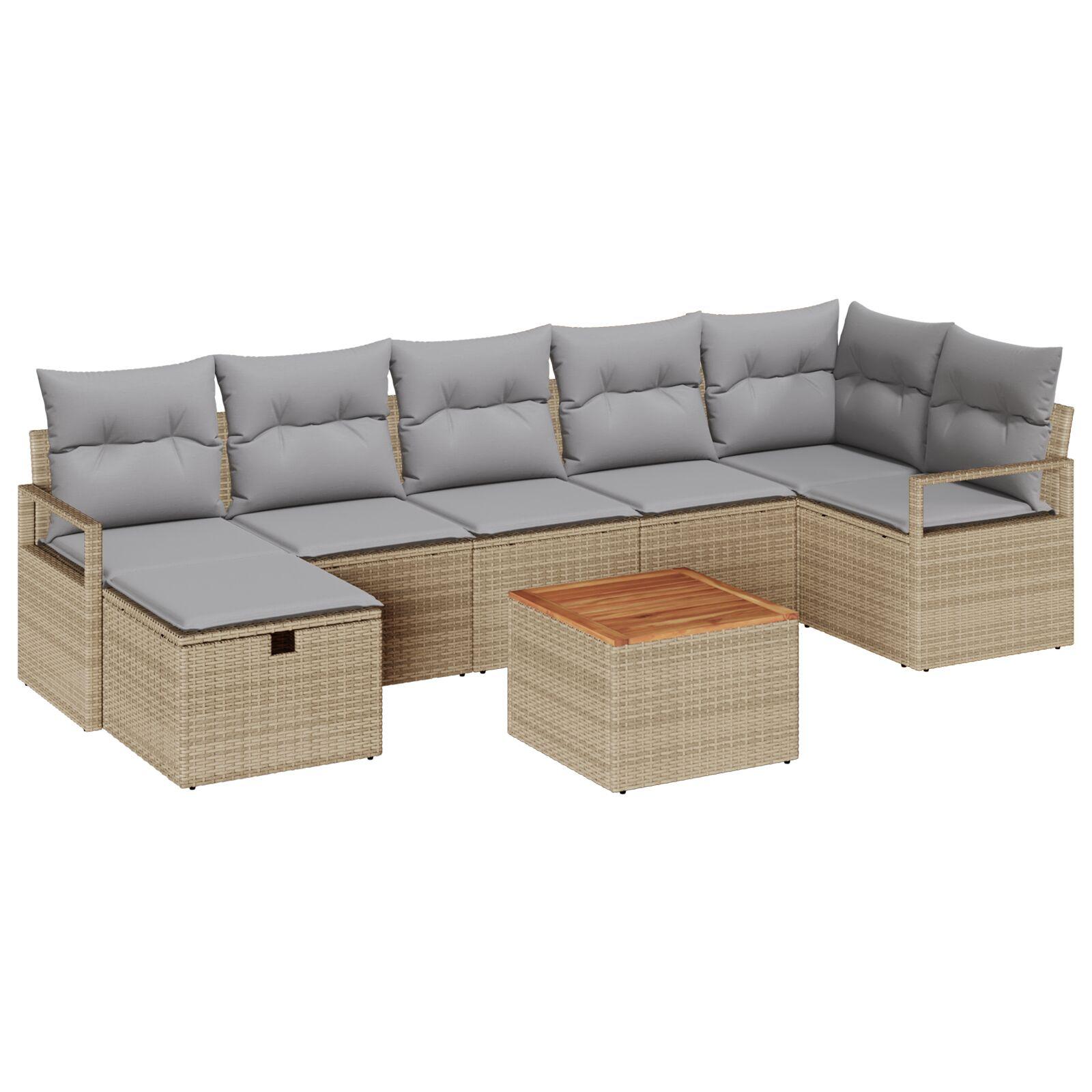 Havesofa SÃ¦t med pude med opbevaring 8 stk Beige Poly rattan