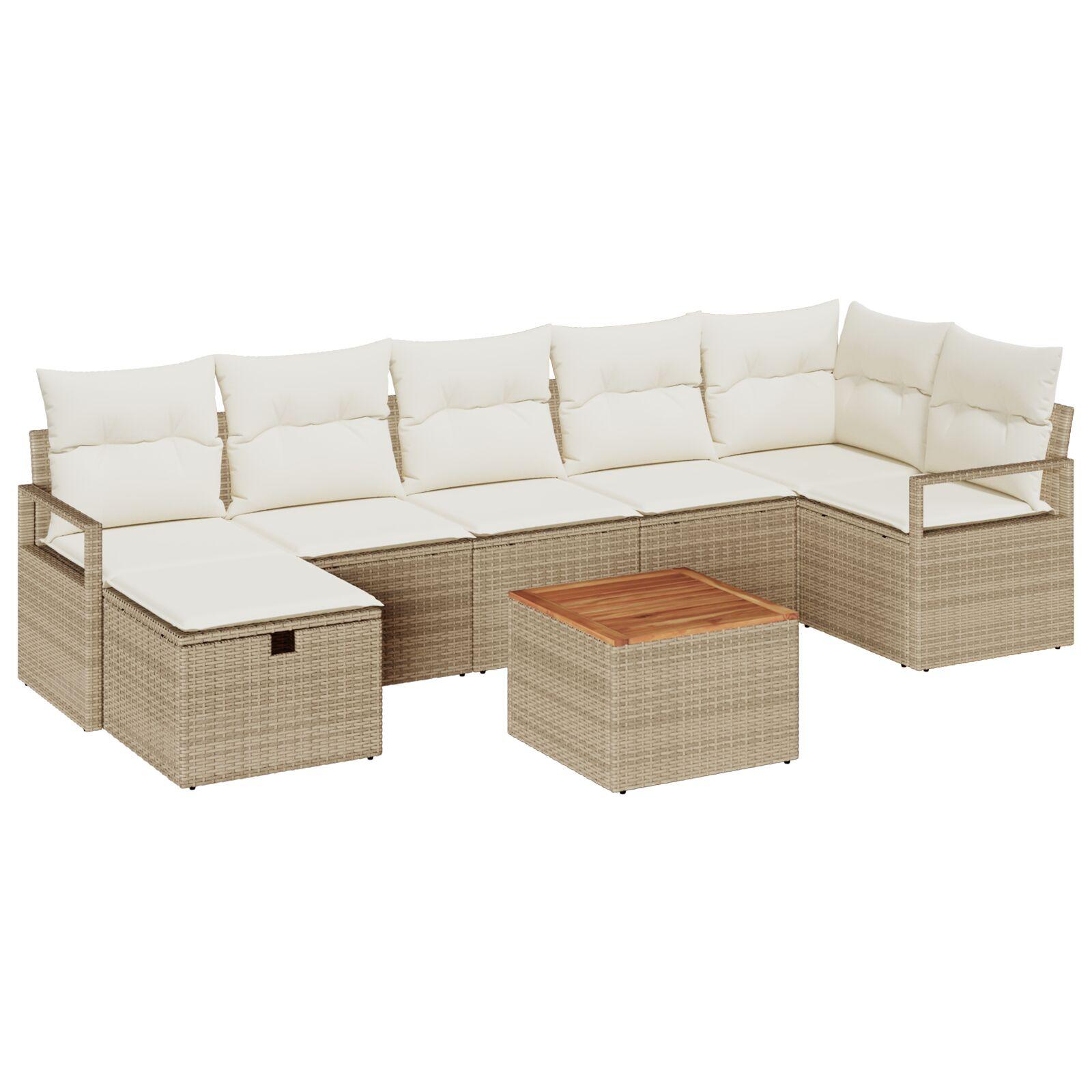 Havesofa SÃ¦t med pude med opbevaring 8 stk Beige Poly rattan