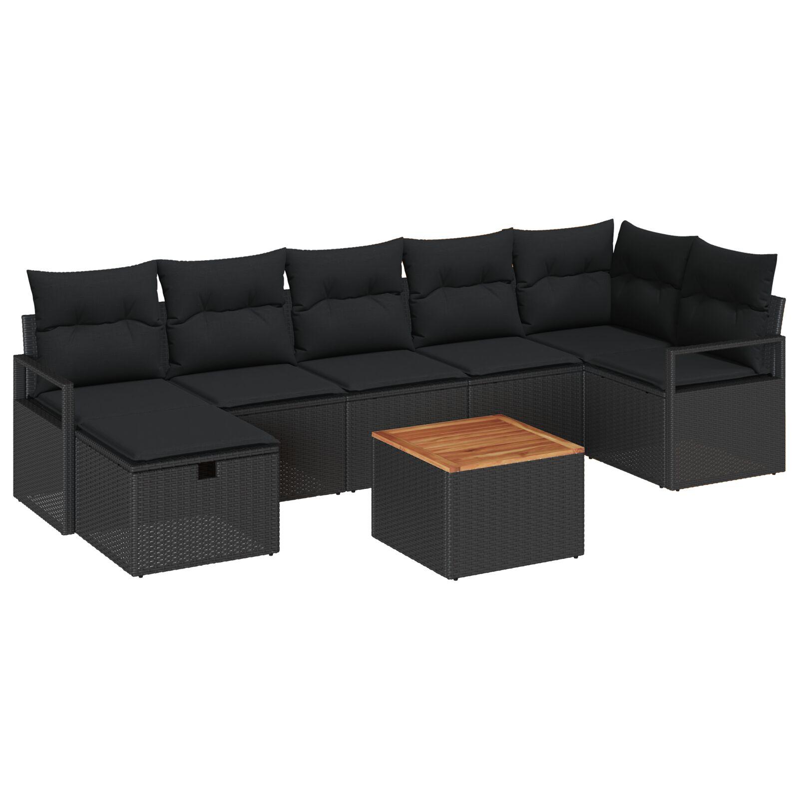 Havesofa SÃ¦t med pude med opbevaring 8 stk Sort Poly rattan