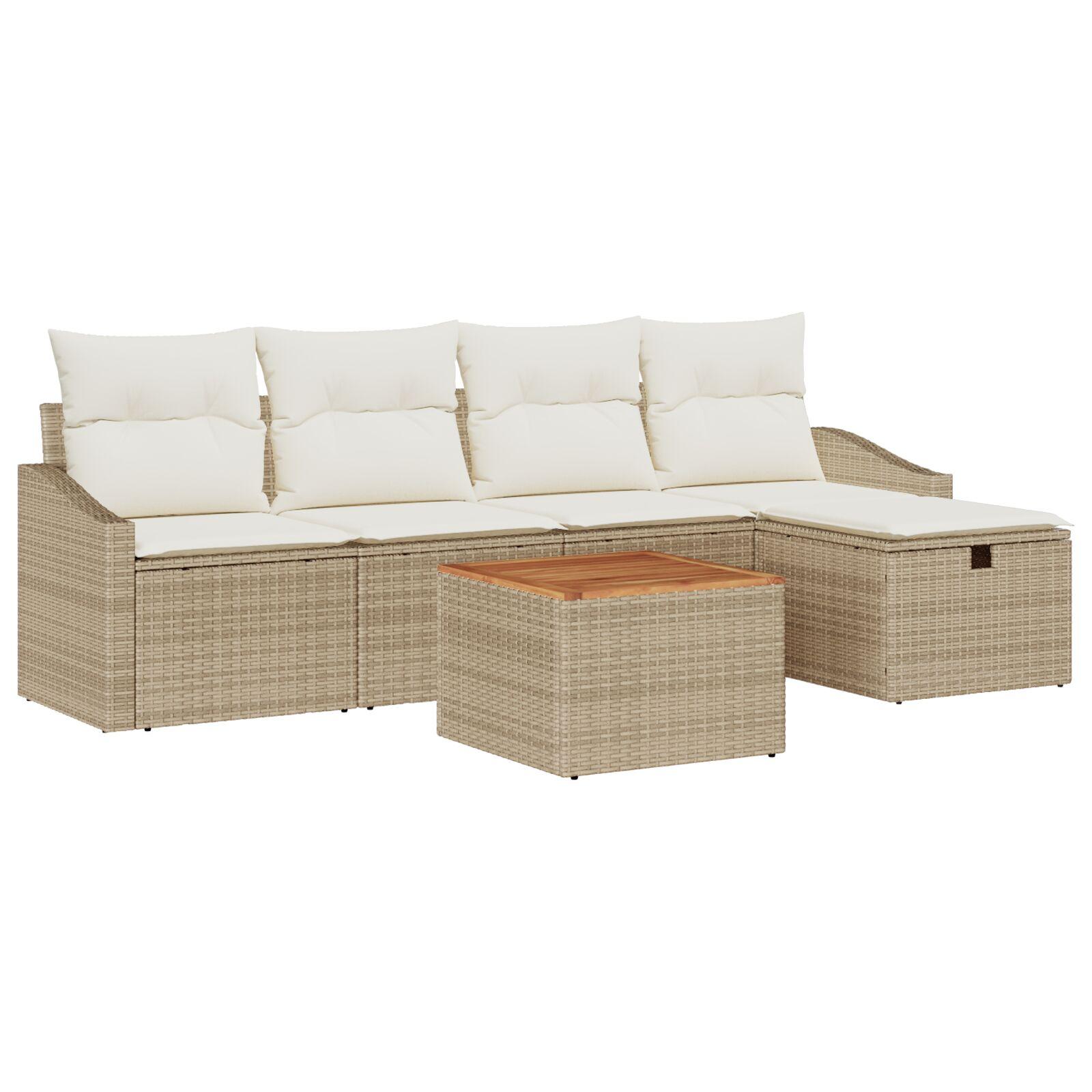 Havesofa Sæt med pude med opbevaring 6 stk Beige Poly rattan