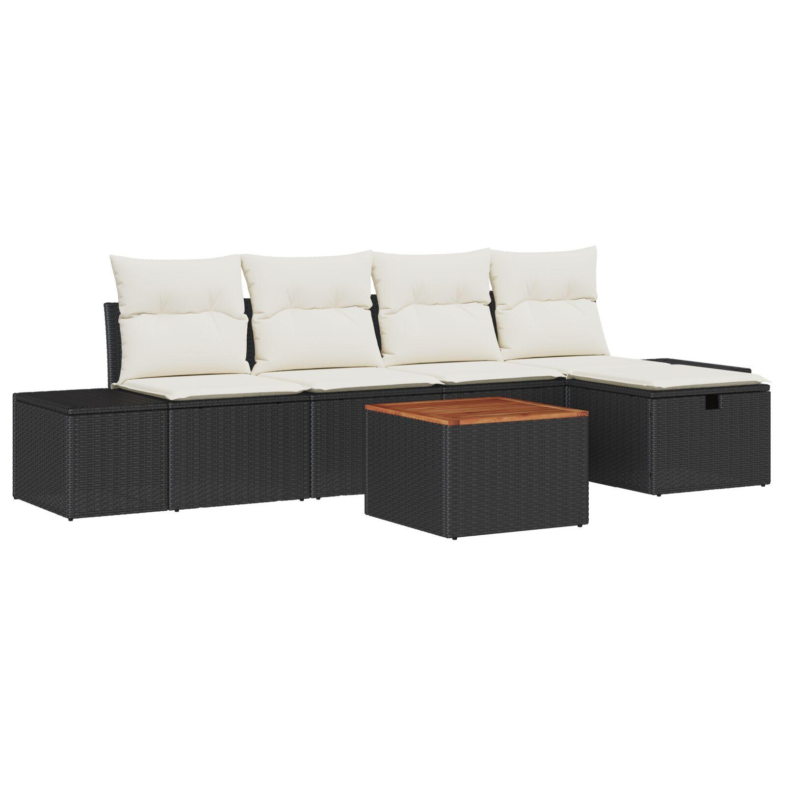 Havesofa SÃ¦t med pude med opbevaring 6 stk Sort Poly rattan