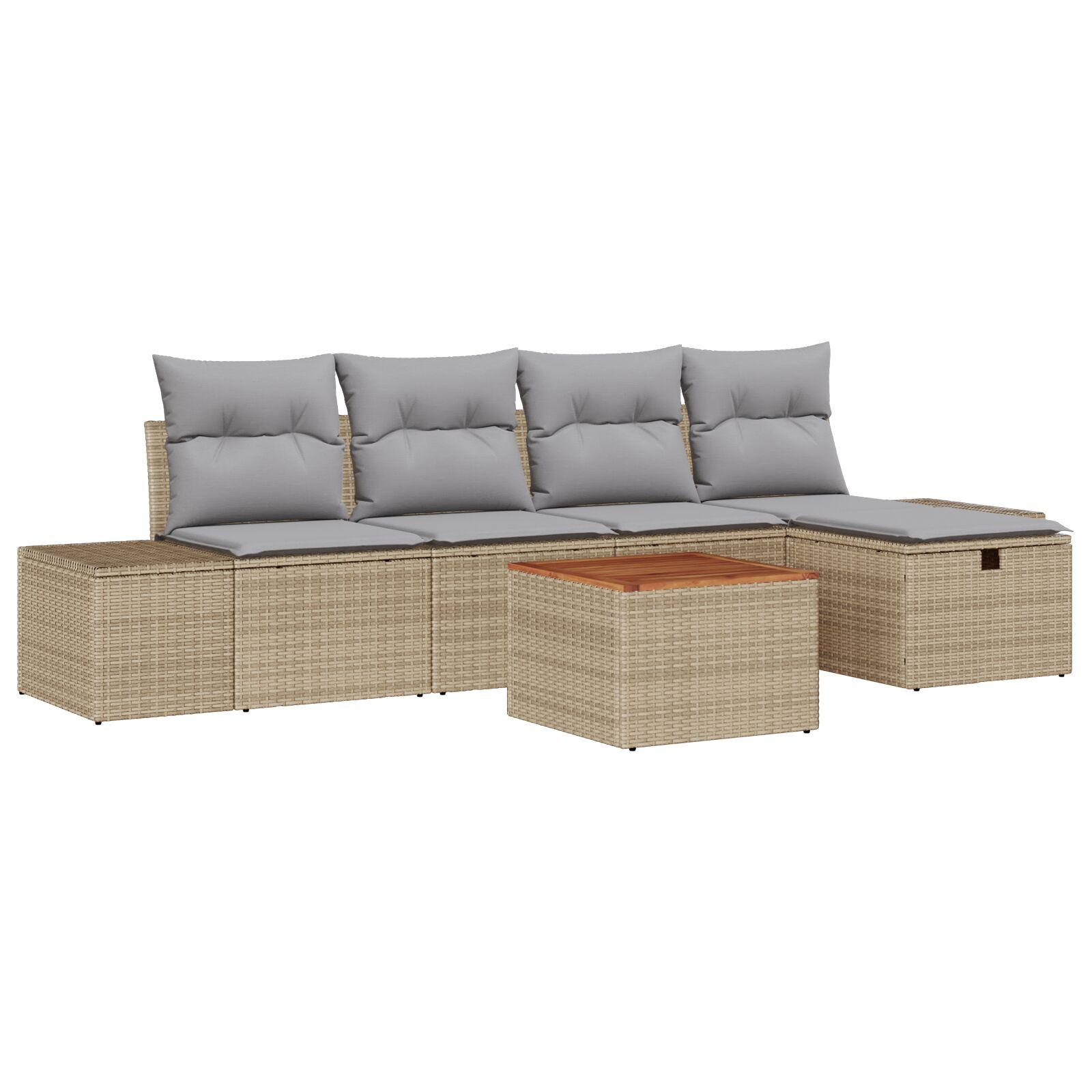Havesofa SÃ¦t med pude med opbevaring 6 stk Beige Poly rattan