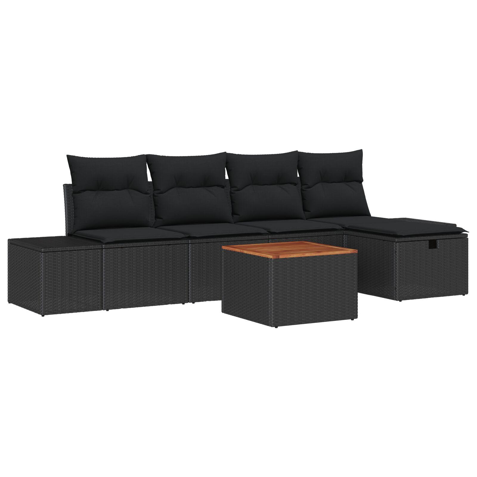 Havesofa SÃ¦t med pude med opbevaring 6 stk Sort Poly rattan