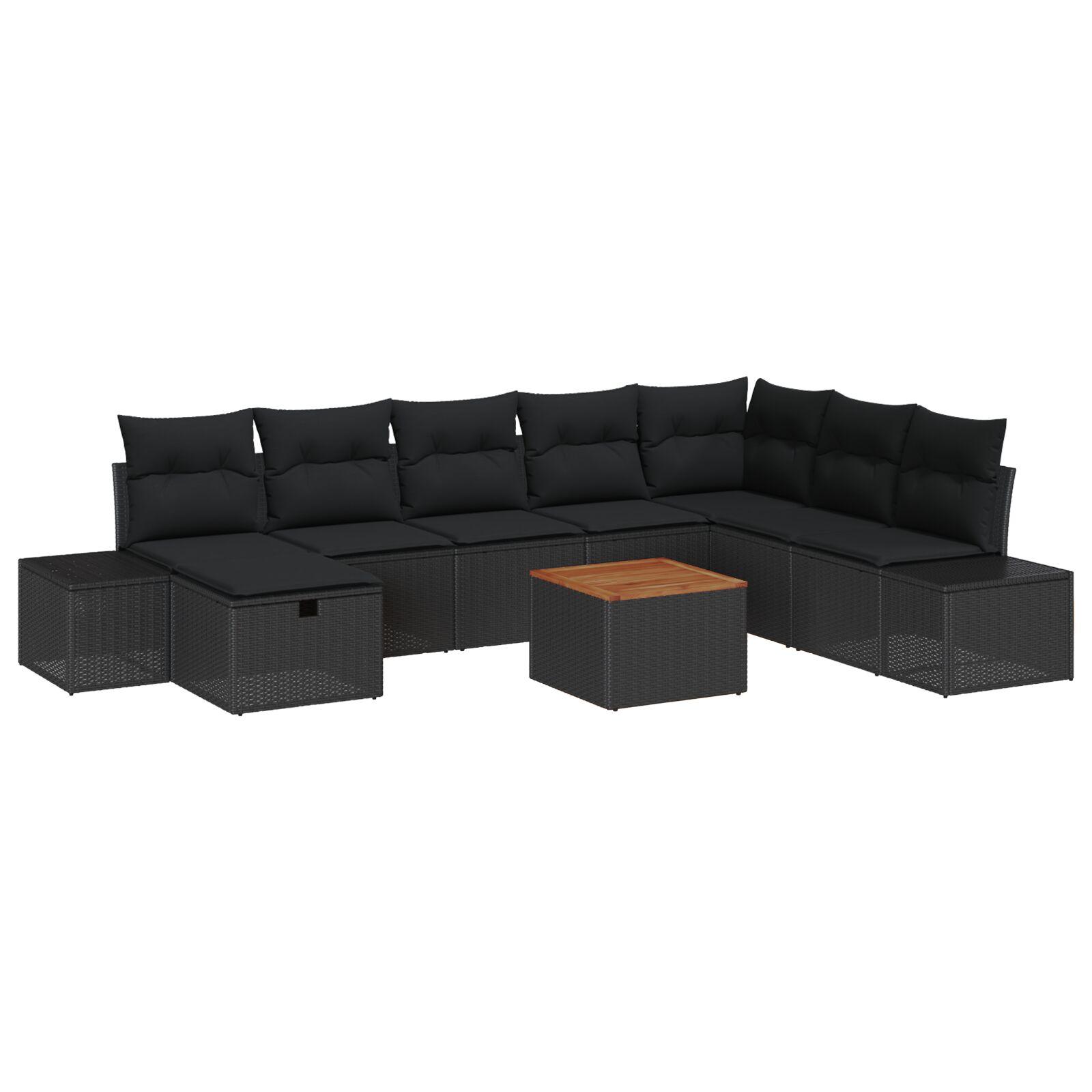 Havesofa SÃ¦t med pude med opbevaring 9 stk Sort Poly rattan