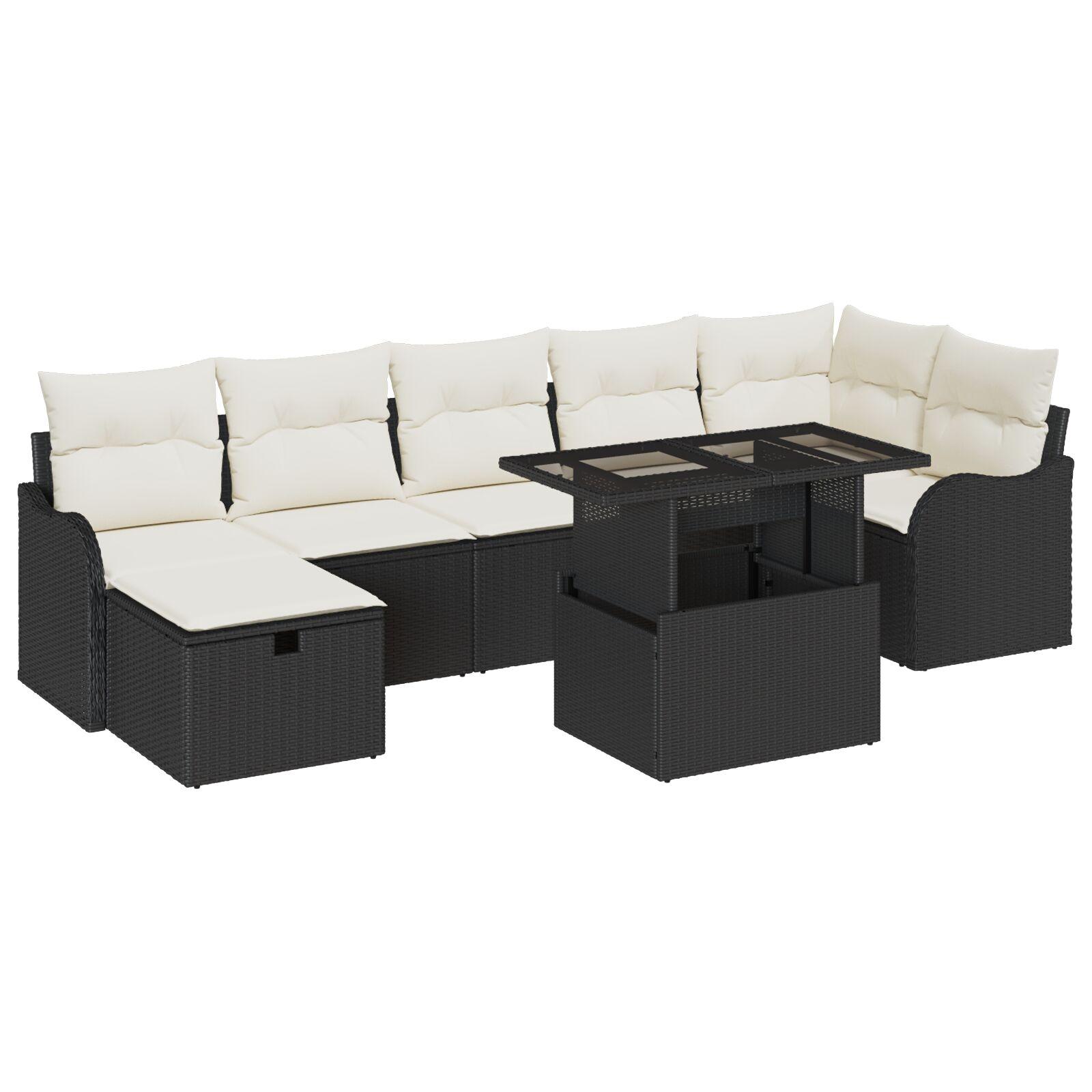 Havesofa SÃ¦t med pude med opbevaring 8 stk Sort Poly rattan