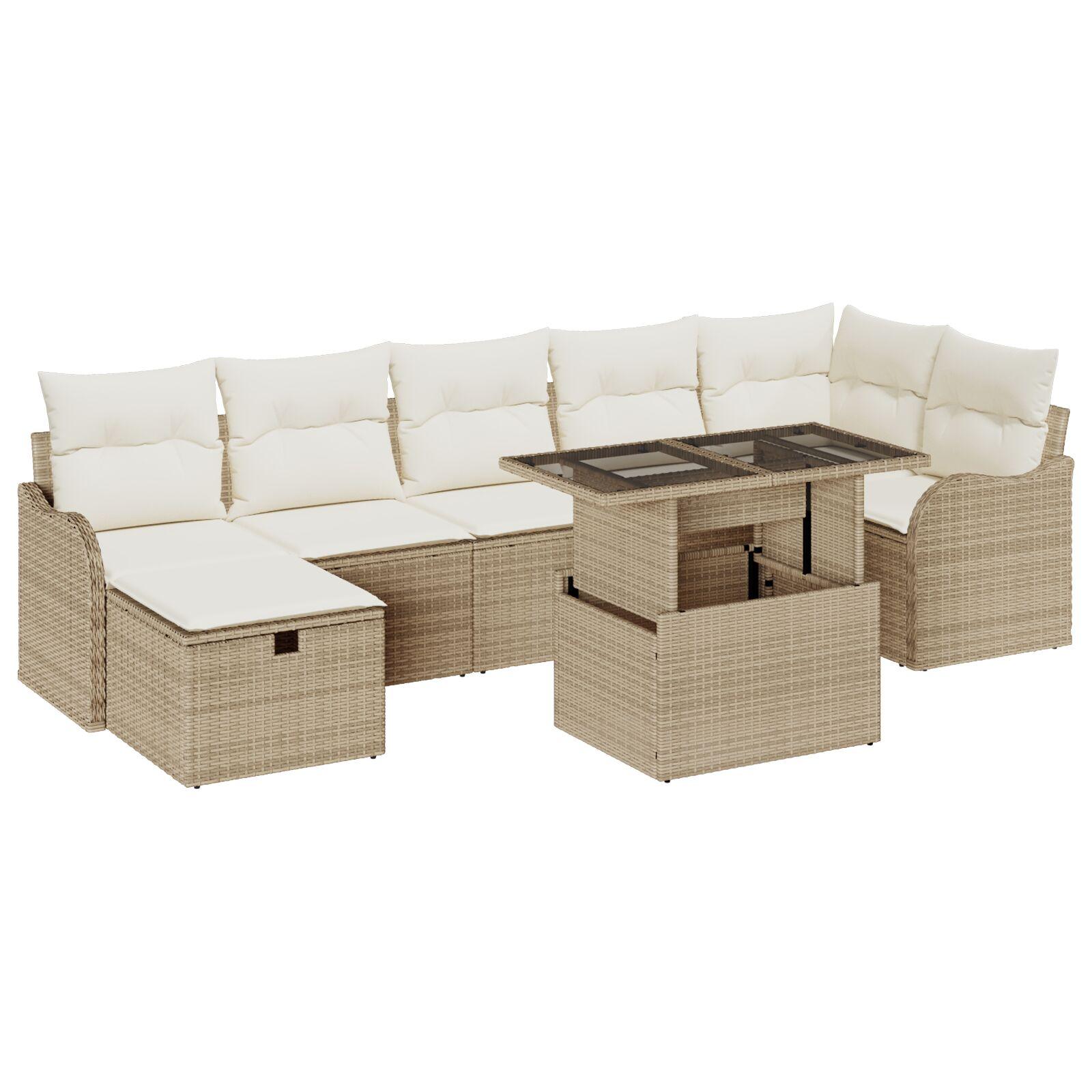 Havesofa SÃ¦t med pude med opbevaring 8 stk Beige Poly rattan