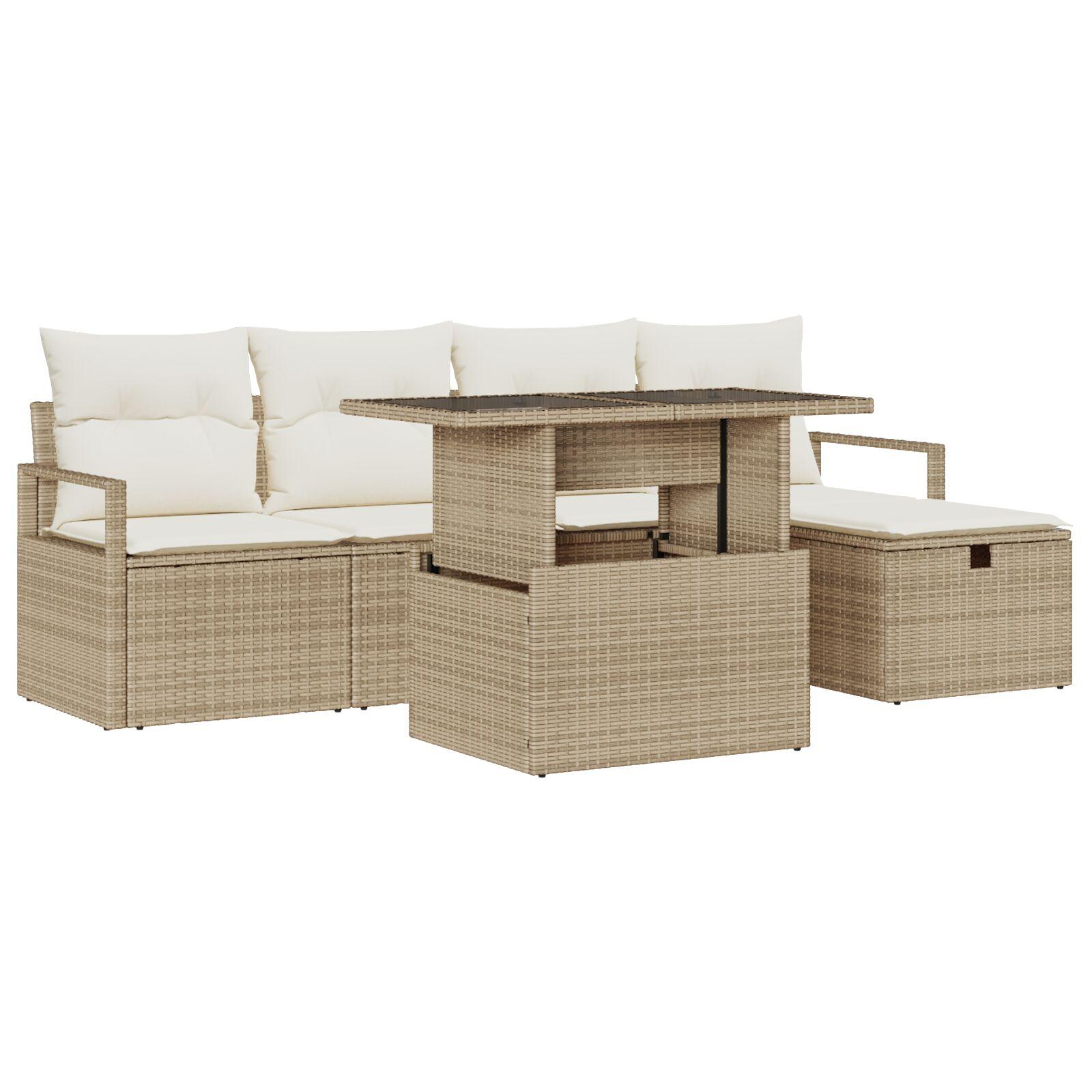 Havesofa Sæt med pude med opbevaring 6 stk Beige Poly rattan