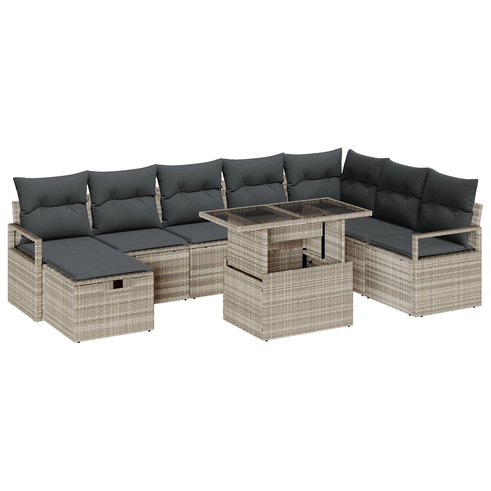 9 Dels Have Sofa Sæt Med Pudebetræk Lysegrå Polyrattan 2-personers Have Sofa Med Pudebetræk Grå Polyrattan