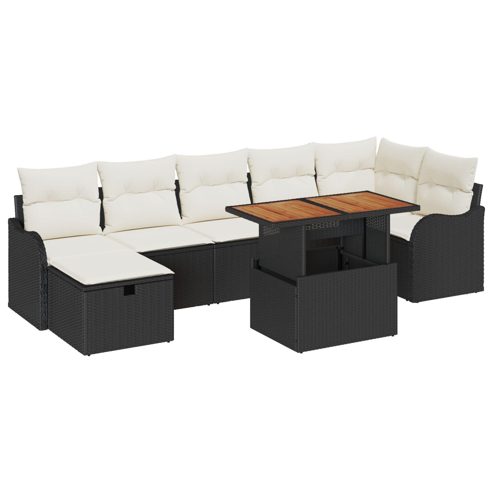 Havesofa SÃ¦t med pude med opbevaring 8 stk Sort Poly rattan