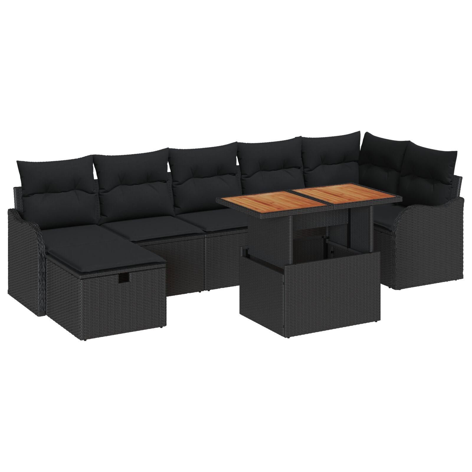 Havesofa SÃ¦t med pude med opbevaring 8 stk Sort Poly rattan