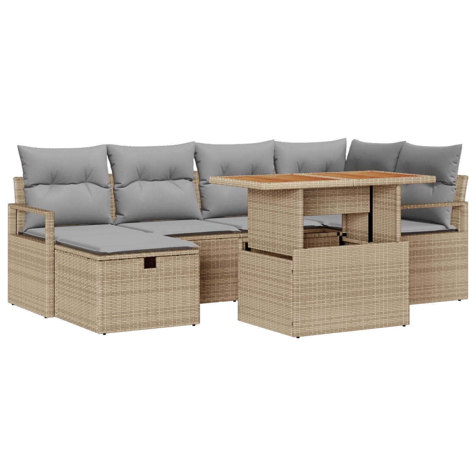 Havesofa SÃ¦t med pude med opbevaring 7 stk Beige Poly rattan