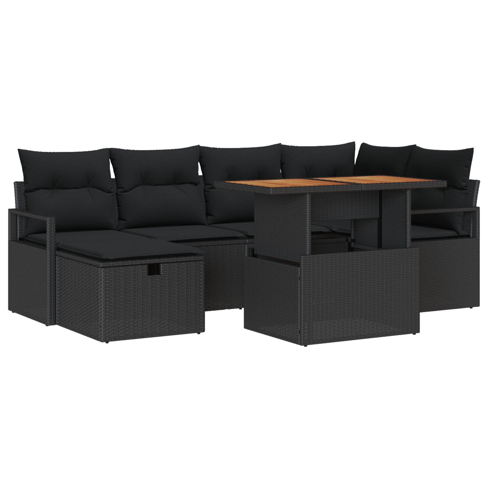 Havesofa SÃ¦t med pude med opbevaring 7 stk Sort Poly rattan