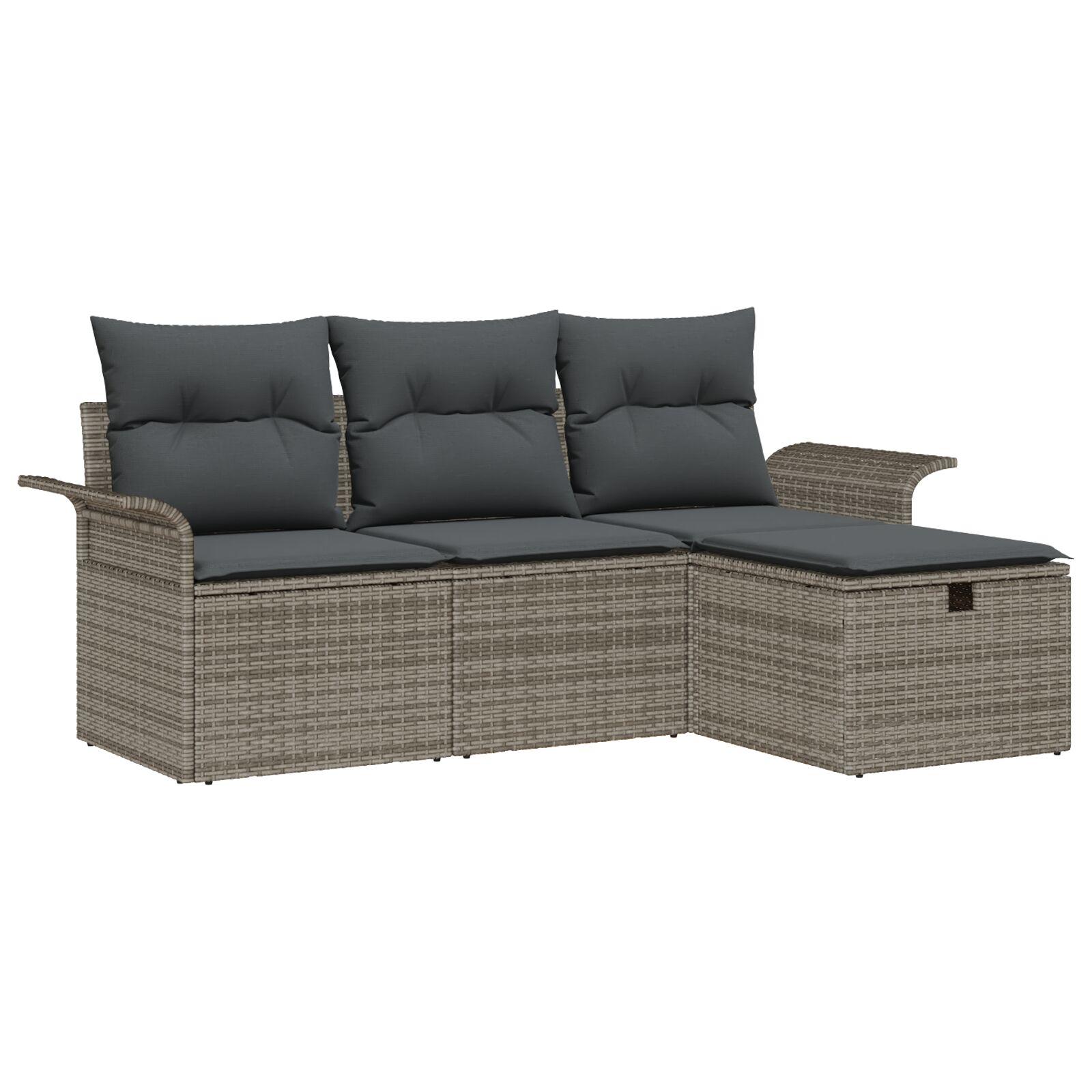 Havesofa SÃ¦t med pude med opbevaring 4 stk GrÃ¥ Poly rattan