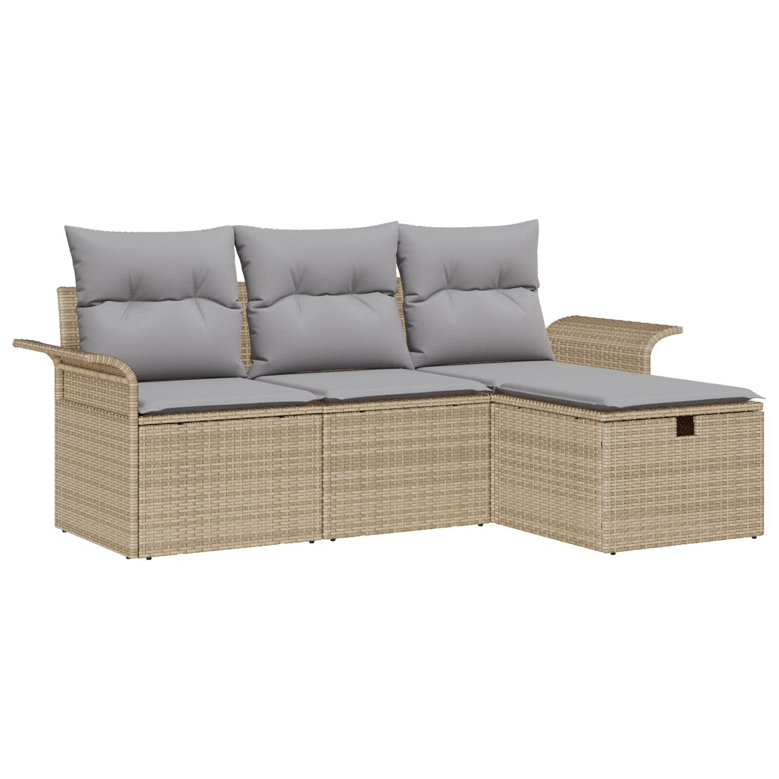 Havesofa SÃ¦t med pude med opbevaring 4 stk Beige Poly rattan