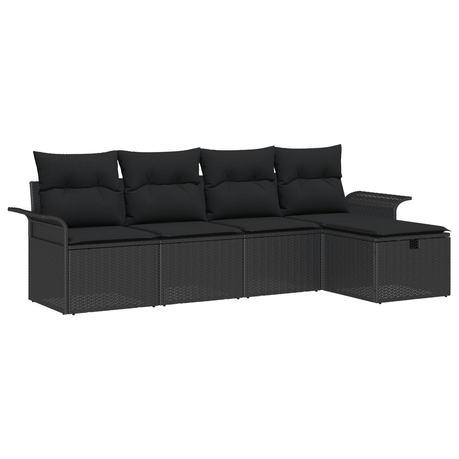 Havesofa SÃ¦t med pude med opbevaring 5 stk Sort Poly rattan
