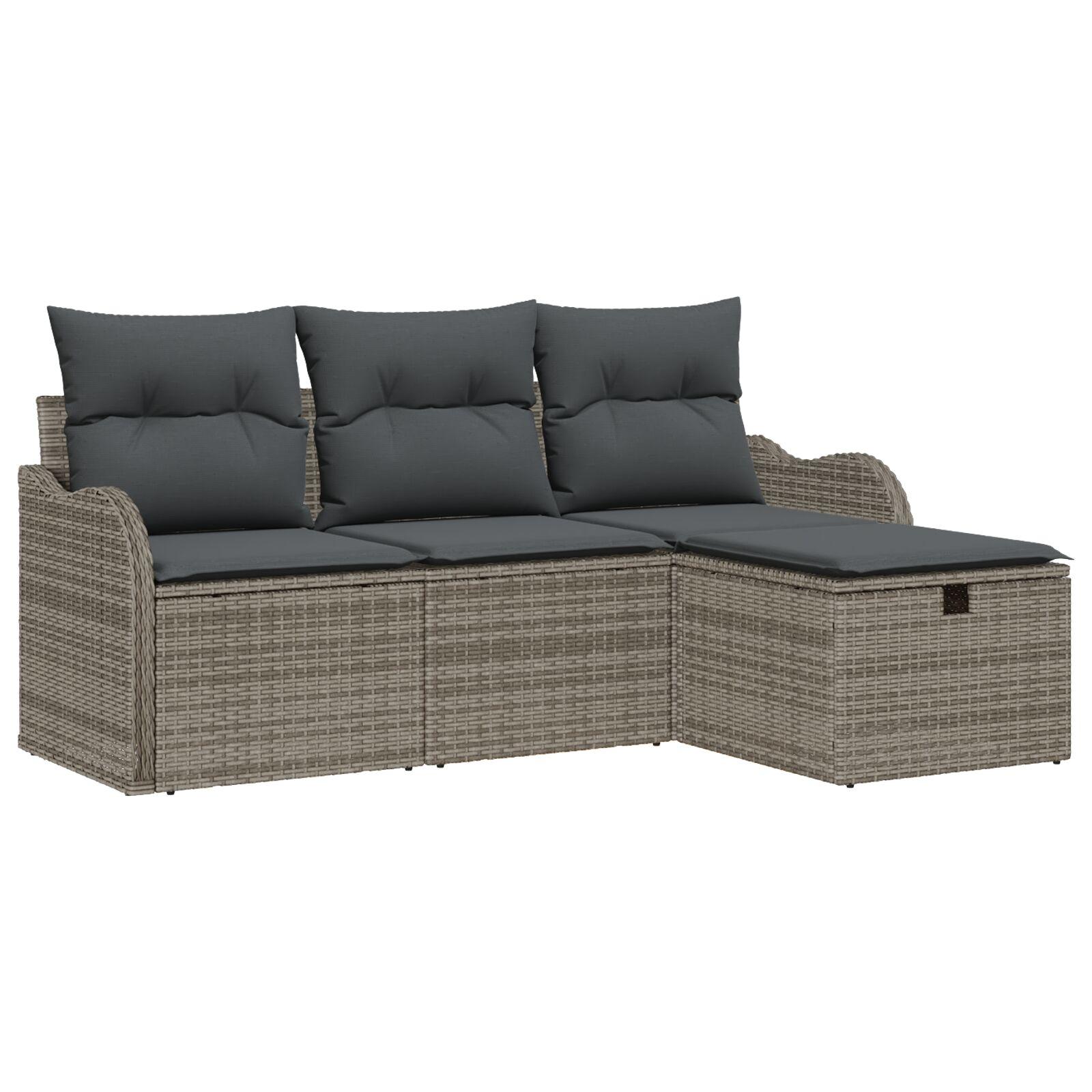 Havesofa SÃ¦t med pude med opbevaring 4 stk GrÃ¥ Poly rattan