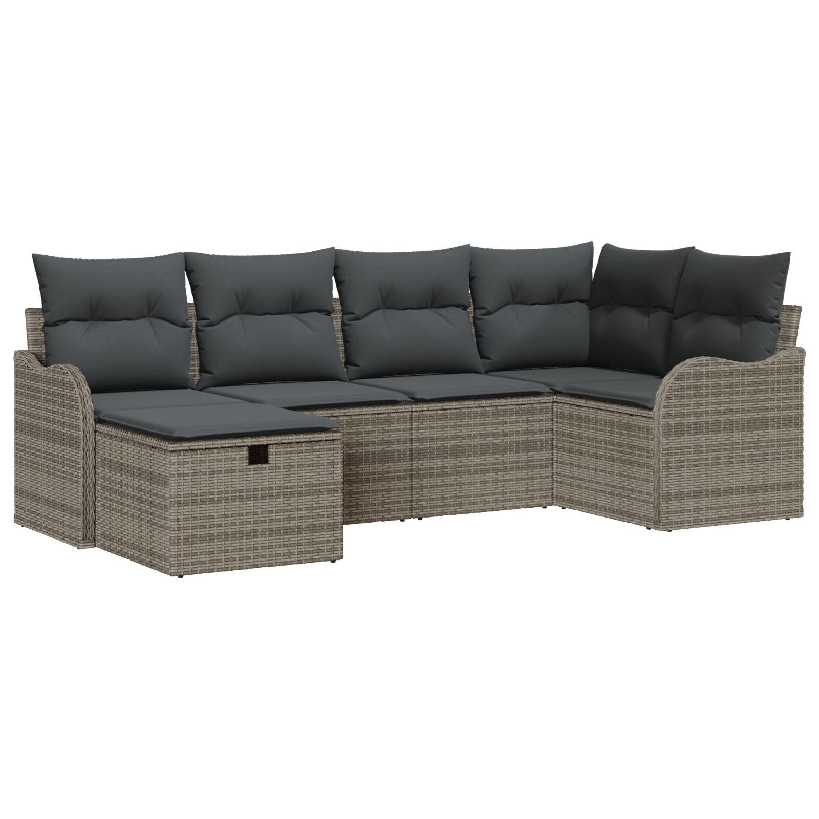 Havesofa SÃ¦t med pude med opbevaring 6 stk GrÃ¥ Poly rattan