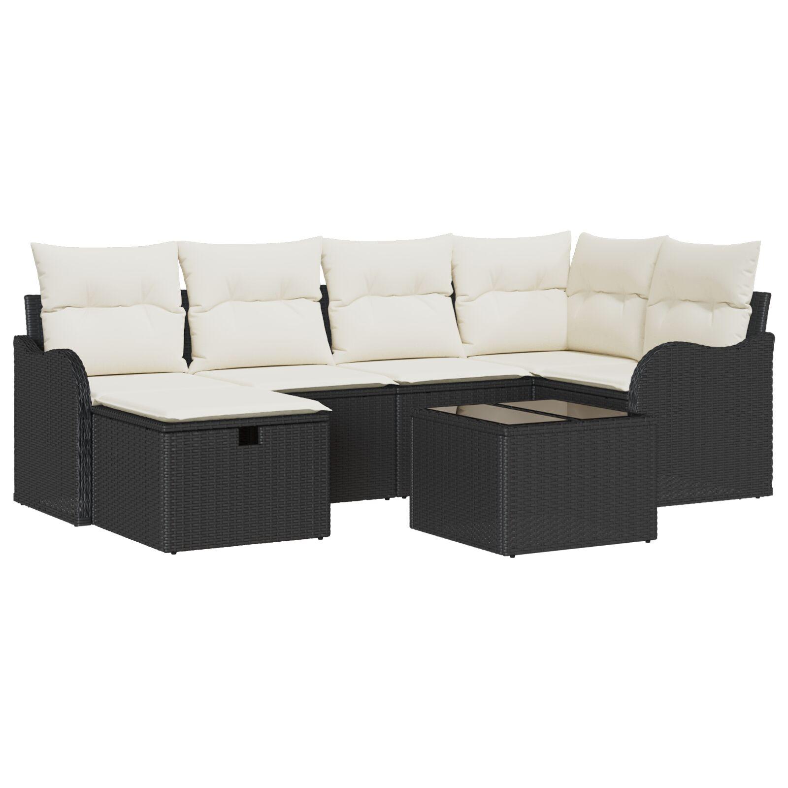 Havesofa SÃ¦t med pude med opbevaring 7 stk Sort Poly rattan