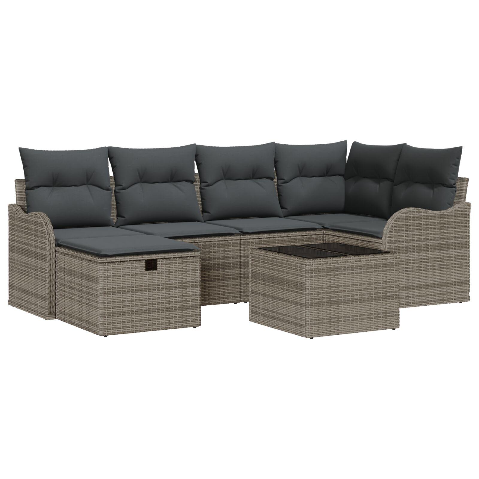 Havesofa SÃ¦t med pude med opbevaring 7 stk GrÃ¥ Poly rattan
