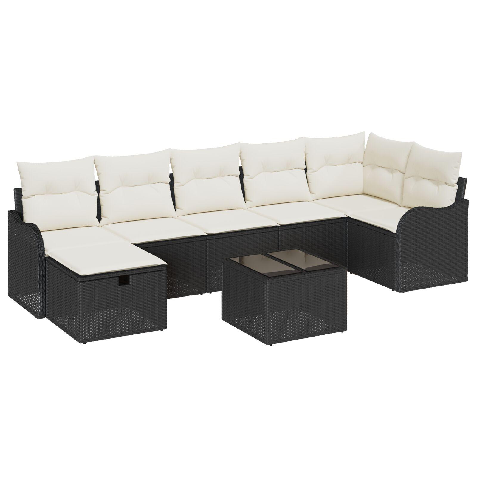 Modulært havesofa sæt med opbevaring - 8 dele, sort poly rattan