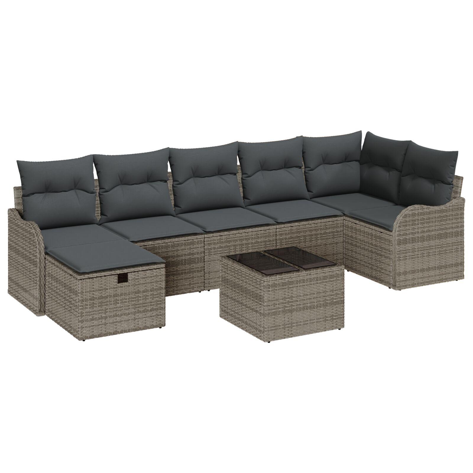 8 Dels Have Sofa Sæt Med Puder Grå Poly Rattan 2-sæders Have Sofa Med Opbevaring & Puder Grå Poly Rattan