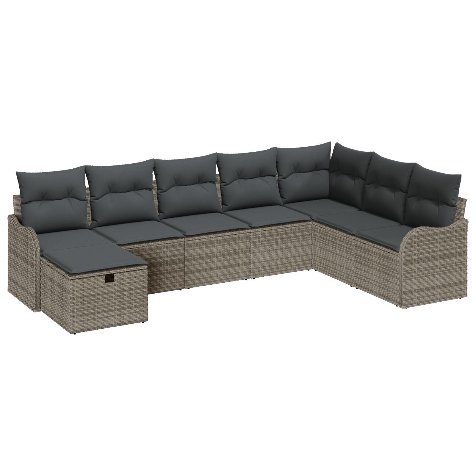 Havesofa SÃ¦t med pude med opbevaring 8 stk GrÃ¥ Poly rattan