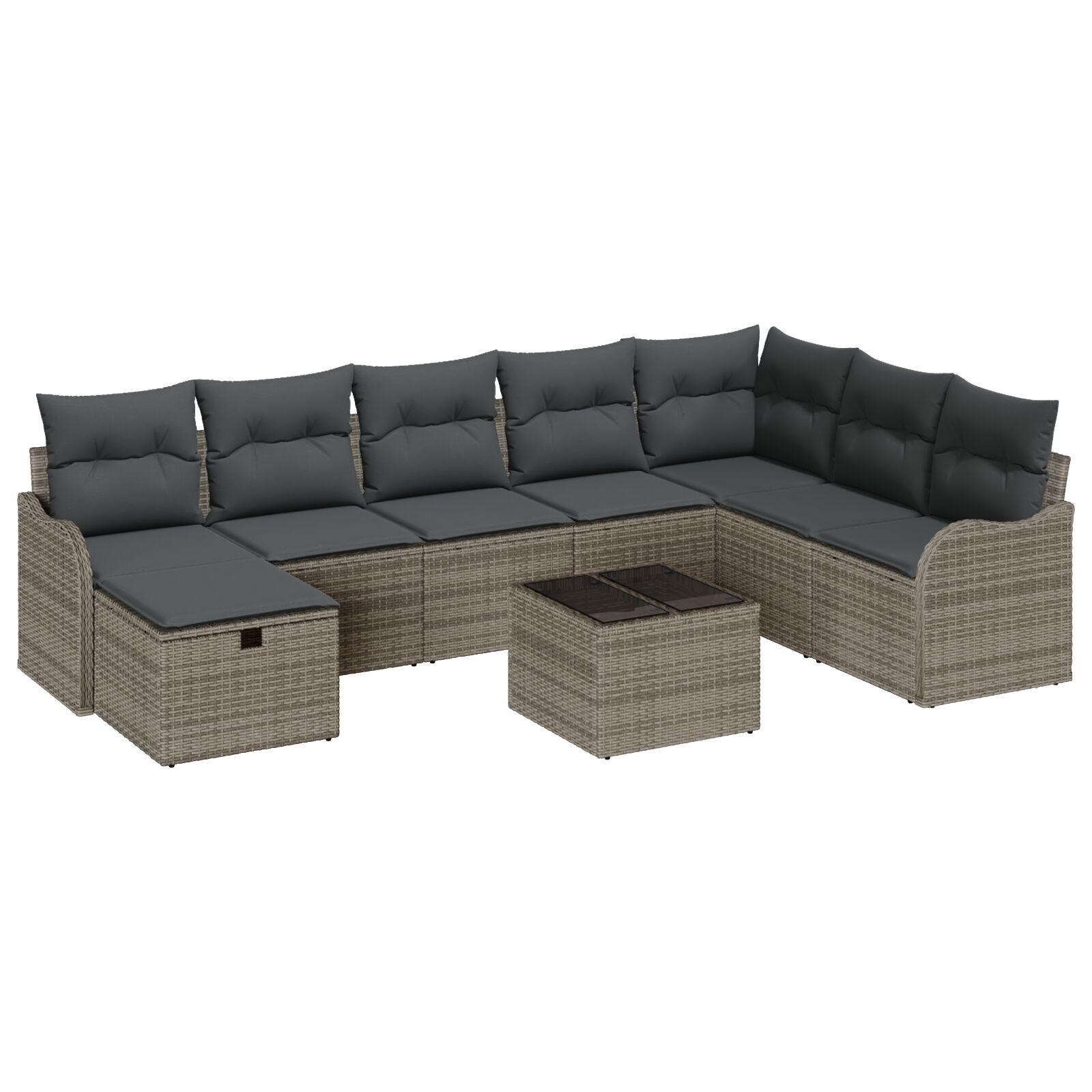 Havesofa SÃ¦t med pude med opbevaring 9 stk GrÃ¥ Poly rattan