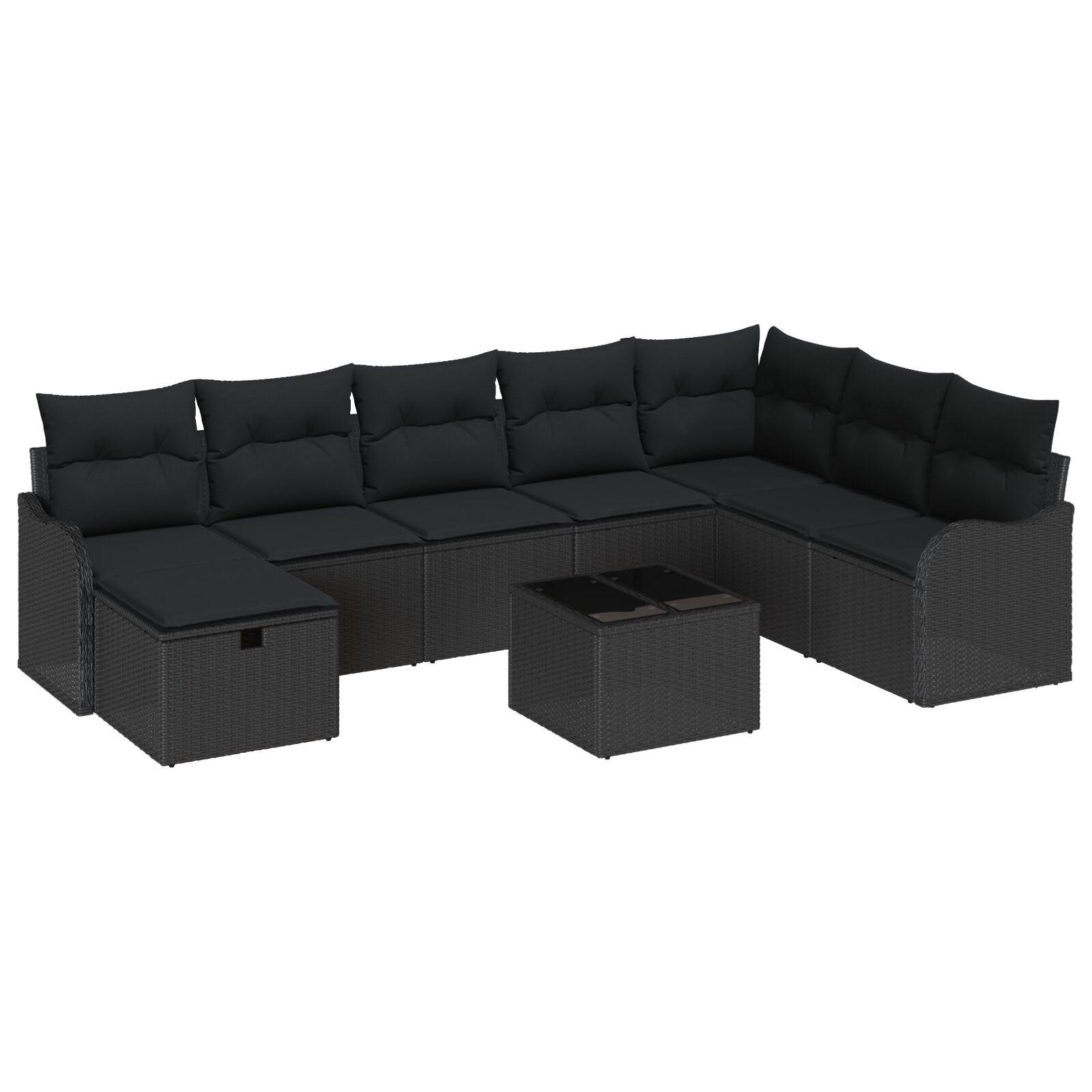 Havesofa SÃ¦t med pude med opbevaring 9 stk Sort Poly rattan