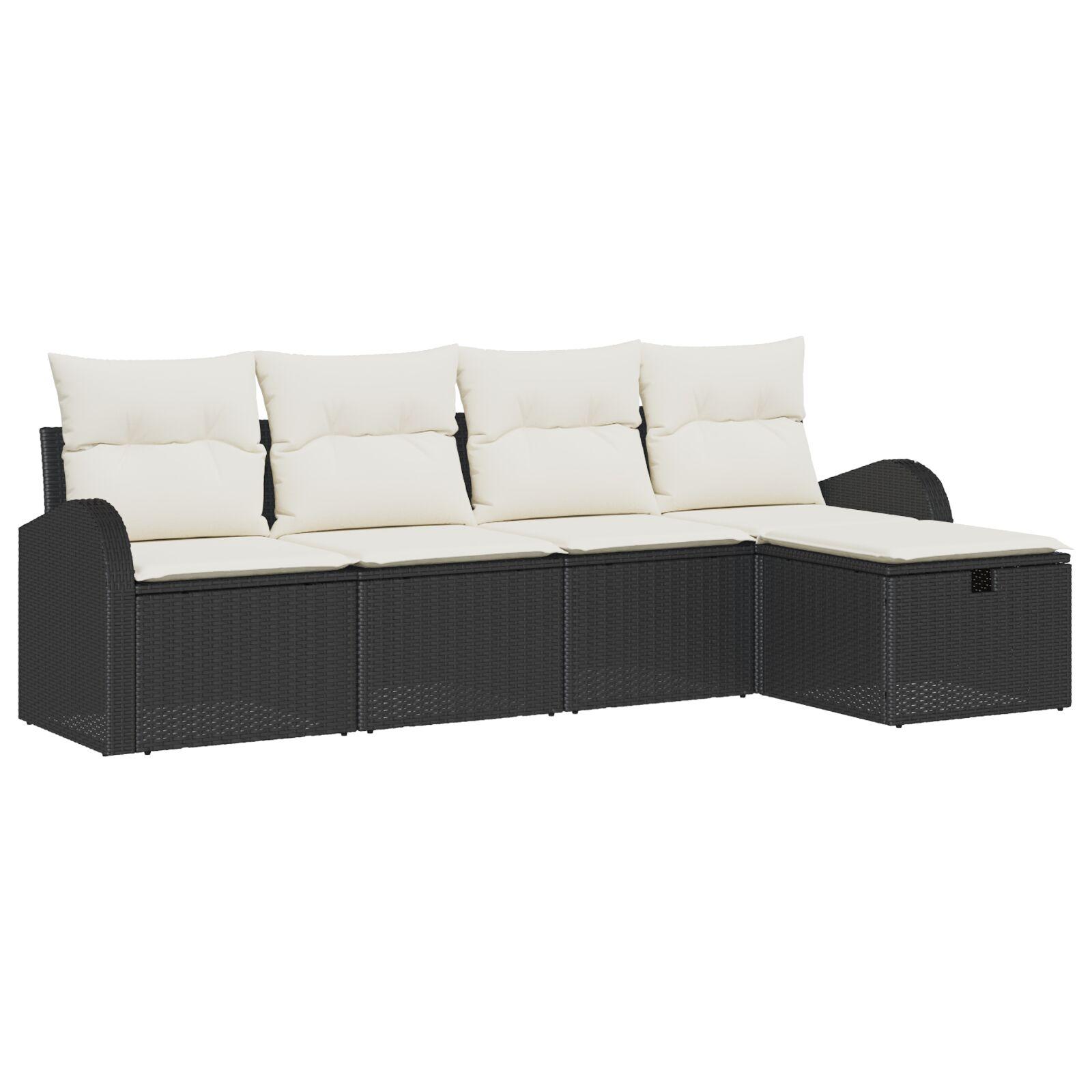 Havesofa SÃ¦t med pude med opbevaring 5 stk Sort Poly rattan