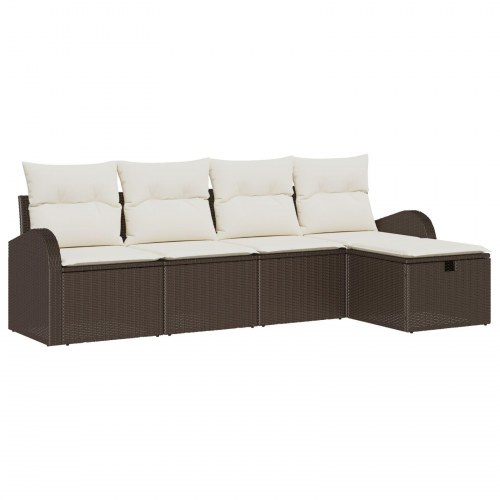 5-delt have sofa sæt med puder brun poly rattan, 2-personers have sofa med opbevaring og puder brun poly rattan