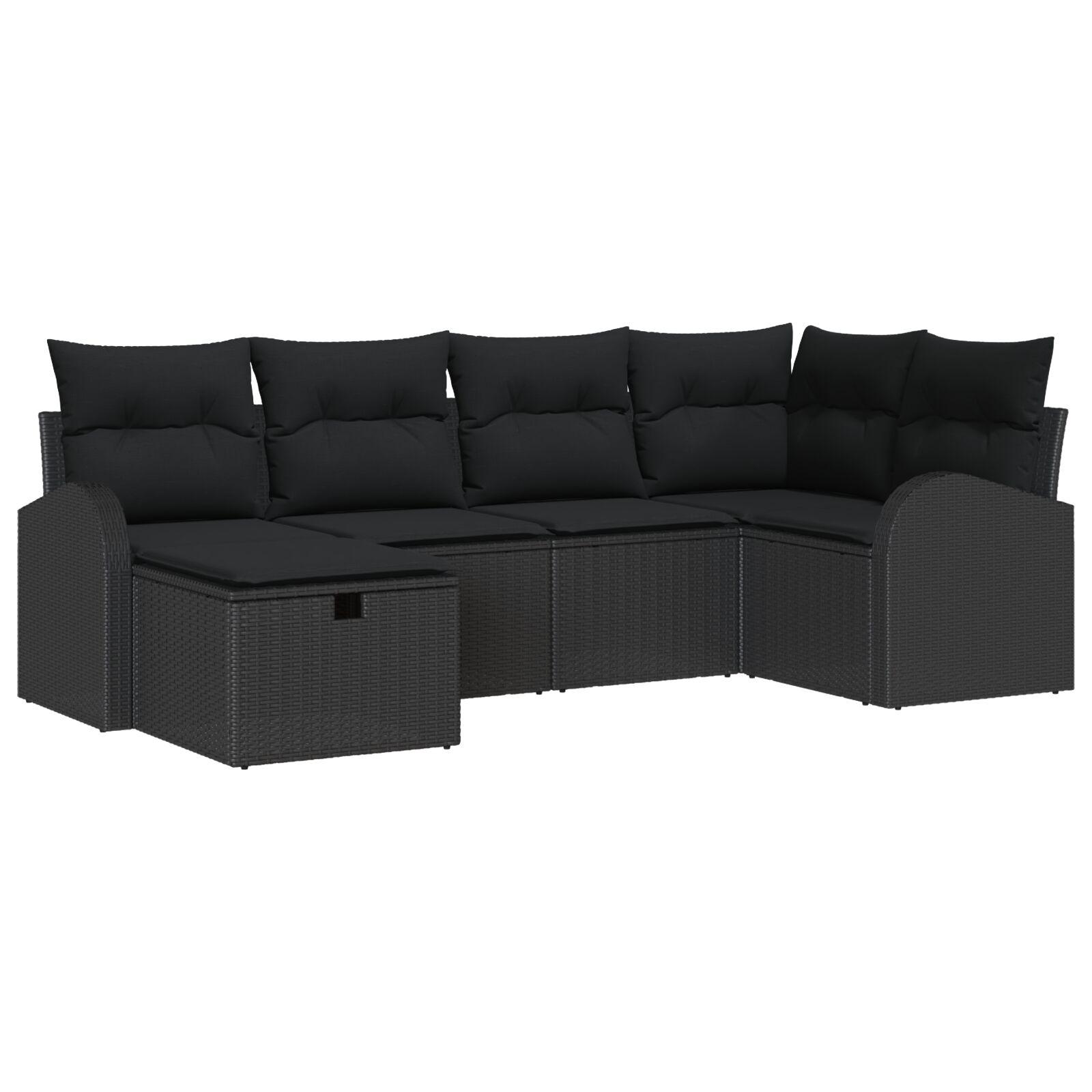 Modulært havesofa-sæt med opbevaring, 6 pers. - sort poly rattan
