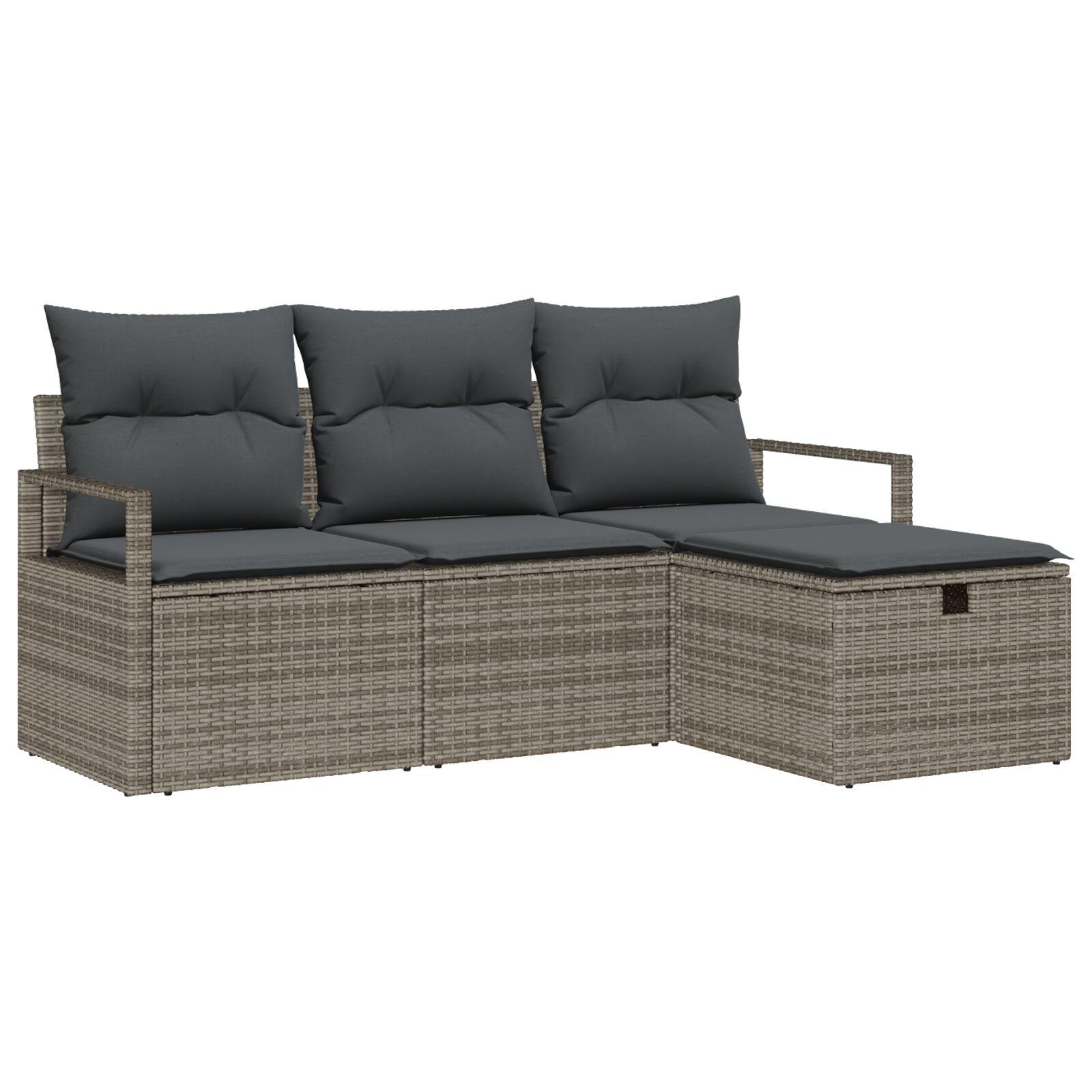 Havesofa SÃ¦t med pude med opbevaring 4 stk GrÃ¥ Poly rattan