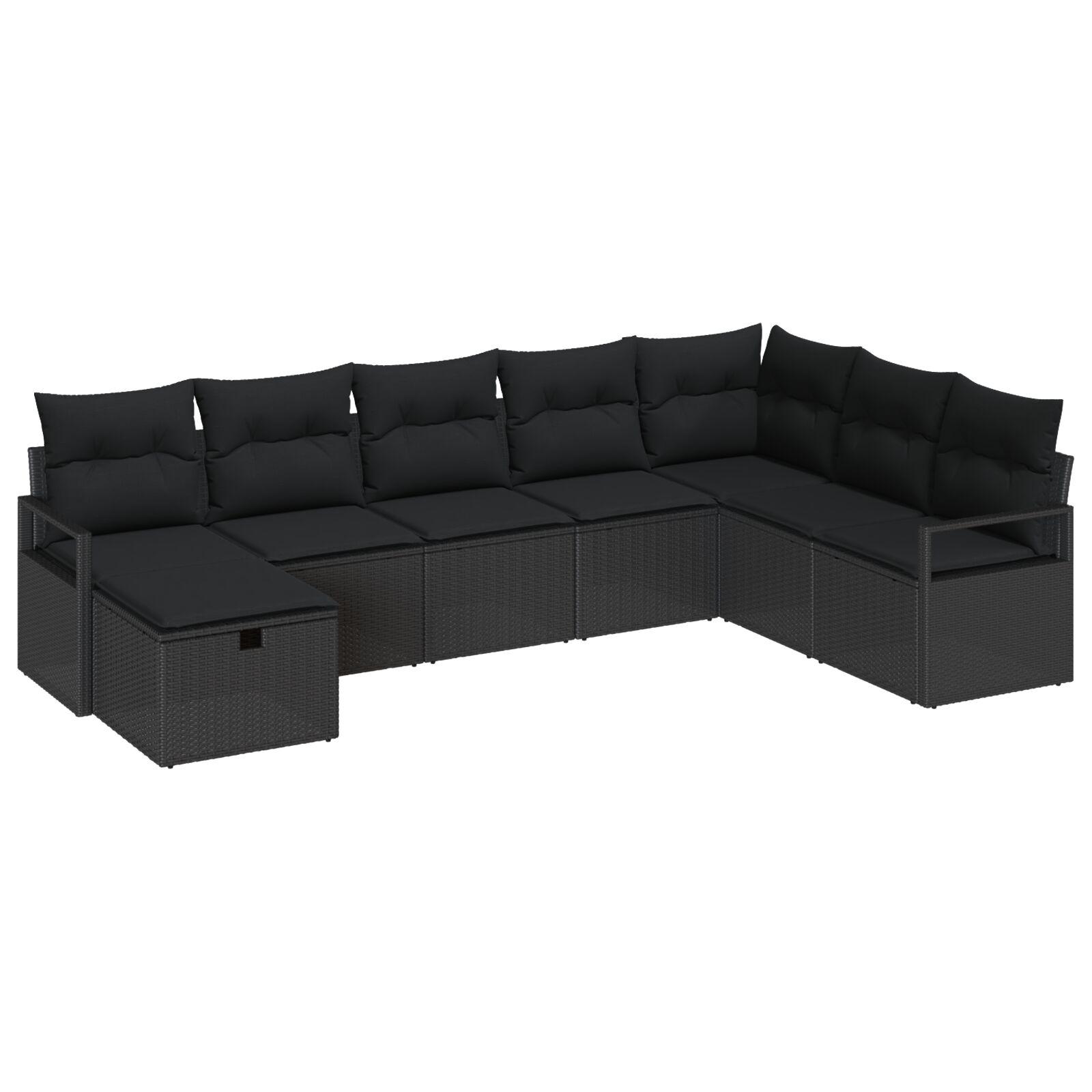Sofasæt i polyrattan med puder - 6 dele, sort, modulopbygget