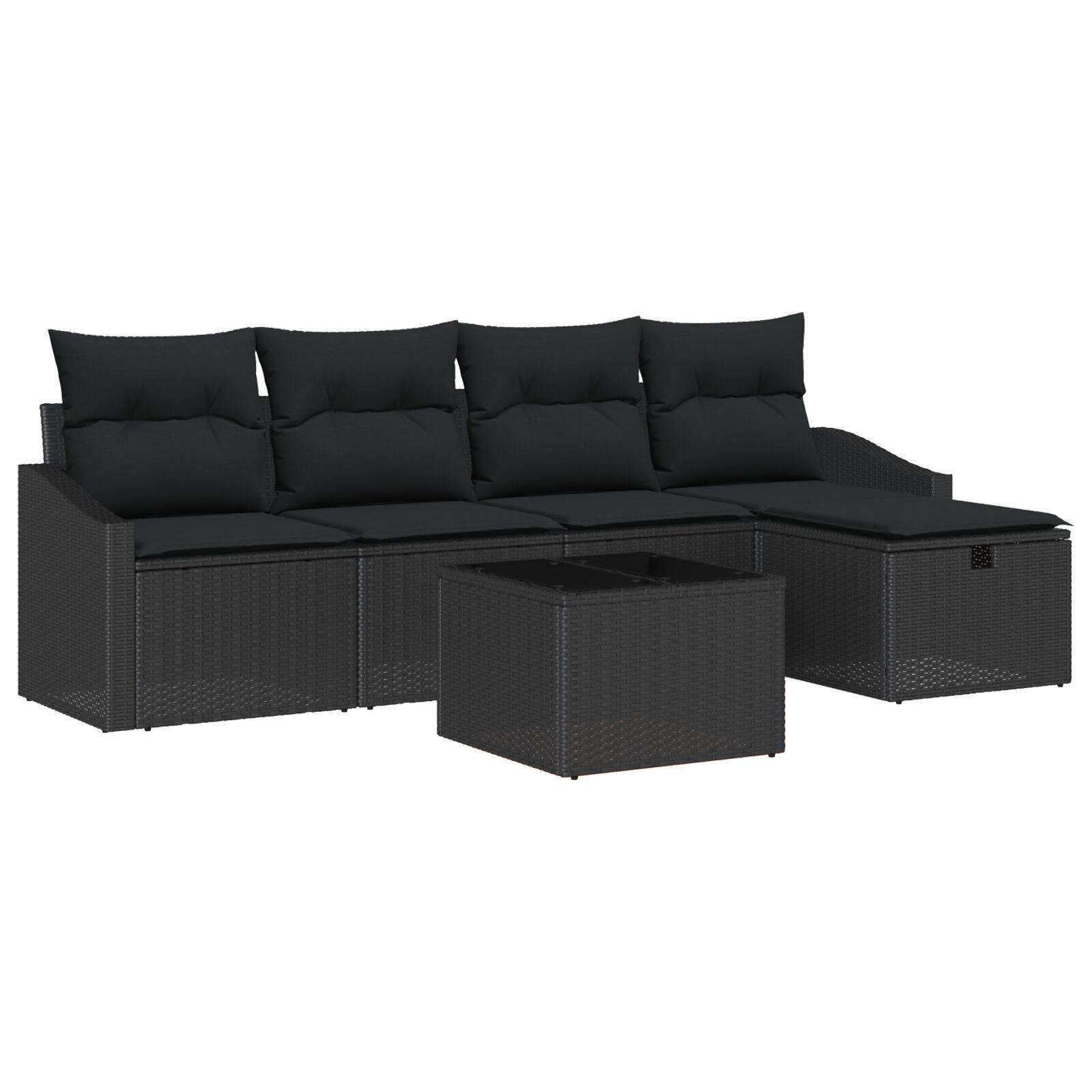 Havesofa SÃ¦t med pude 6 stk Sort 55 x 55 x 37 cm Poly rattan