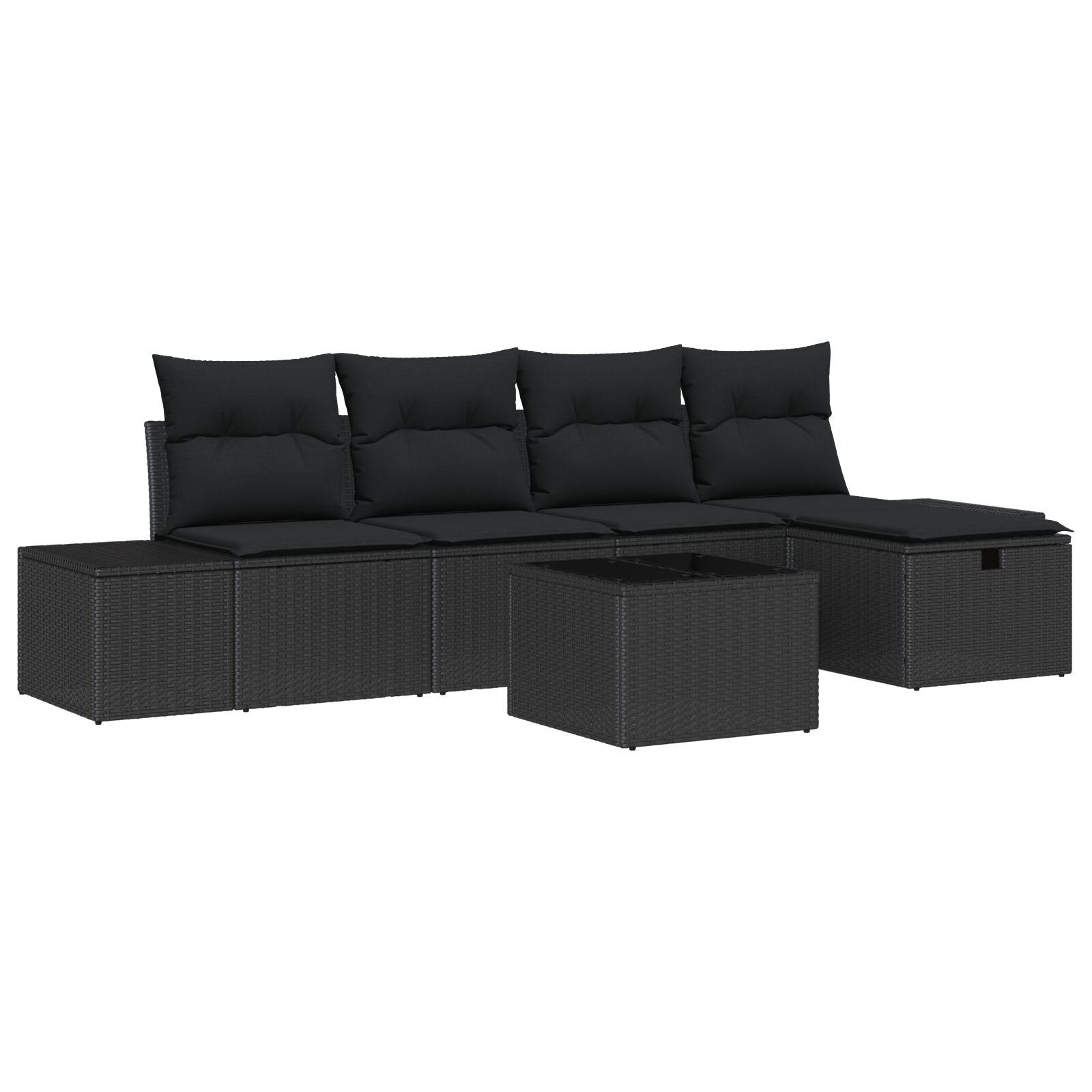 Havesofa SÃ¦t med pude 6 stk Sort 55 x 62 x 69 cm Poly rattan