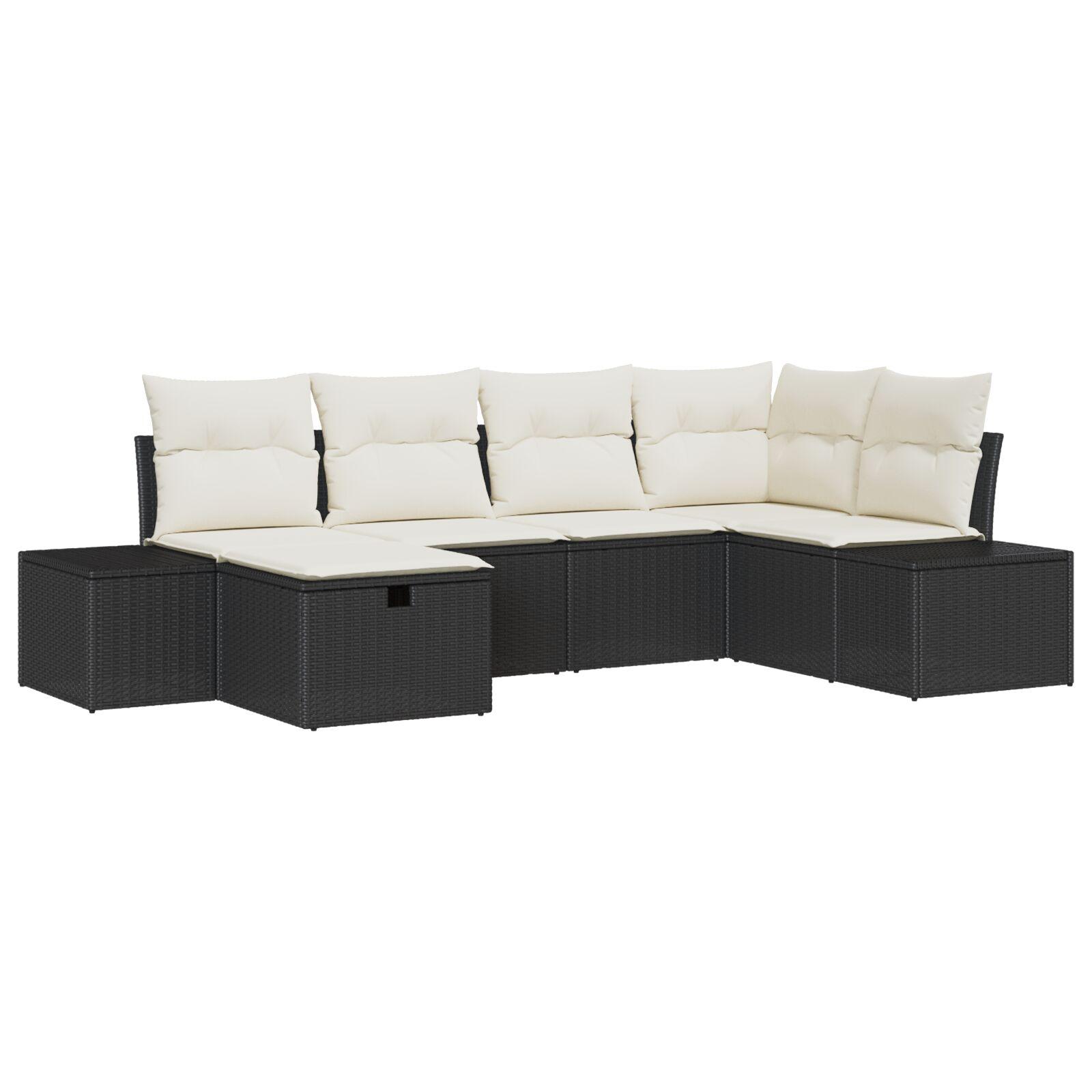 6 Dels Have Sofa Sæt Med Puder Sort Poly Rattan