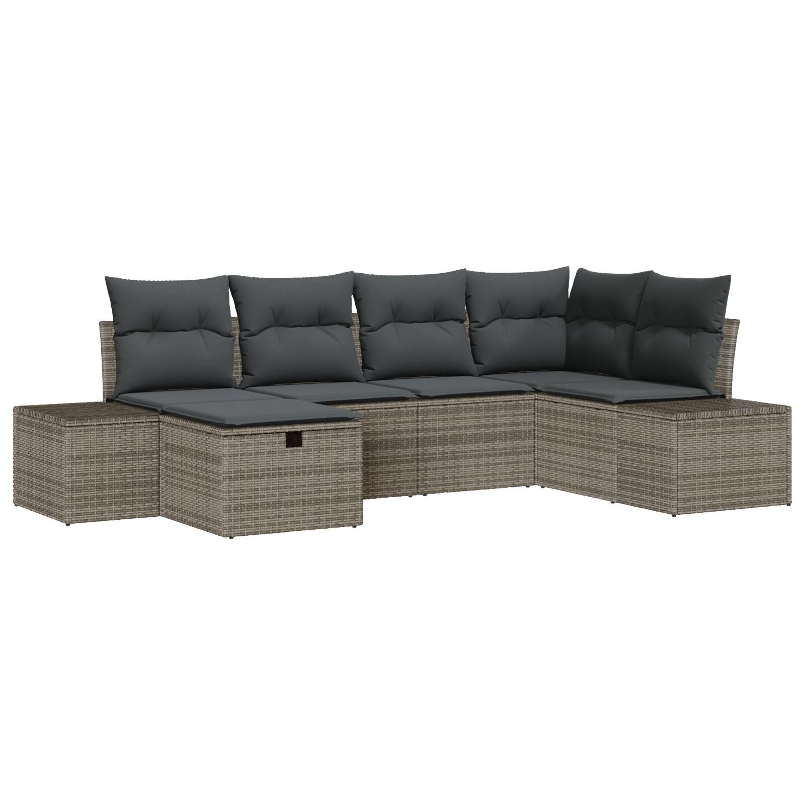Havesofa Sæt med pude 6 stk Grå 55 x 62 x 69 cm Poly rattan