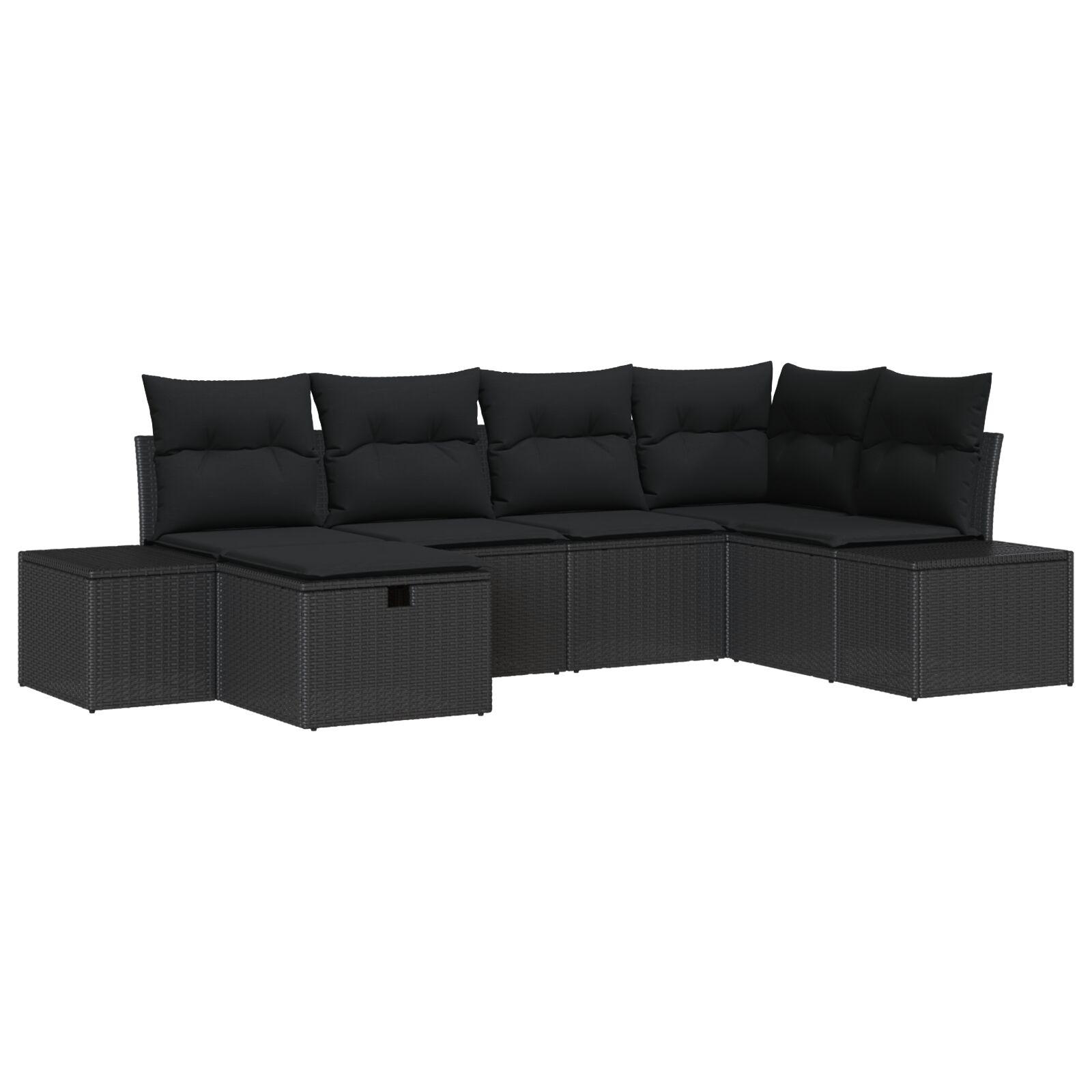 Havesofa SÃ¦t med pude 6 stk Sort 55 x 62 x 69 cm Poly rattan