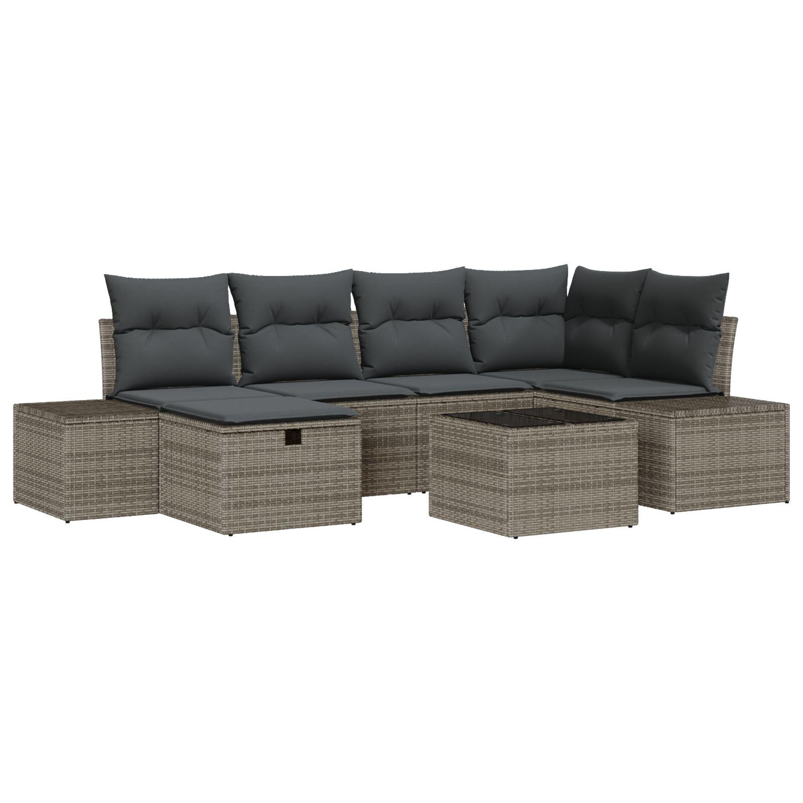 Havesofa Sæt med pude 7 stk Grå 55 x 62 x 69 cm Poly rattan