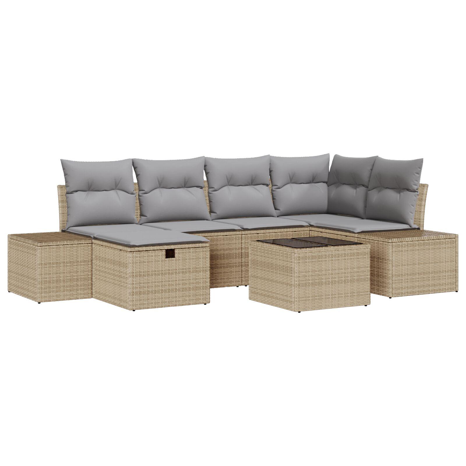 Havesofa SÃ¦t med pude 7 stk Beige 55 x 62 x 69 cm Poly rattan