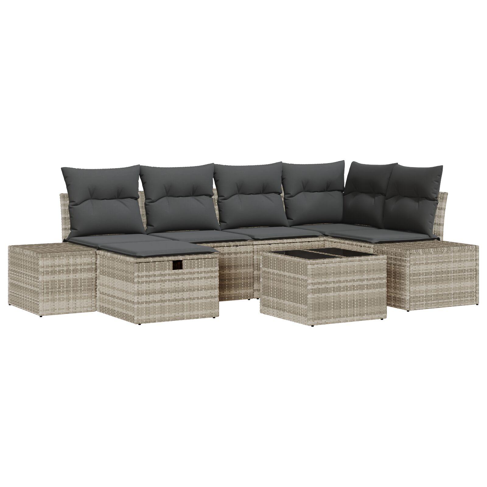 Havesofa Sæt med pude 7 stk Lysegrå 55 x 62 x 69 cm Poly rattan