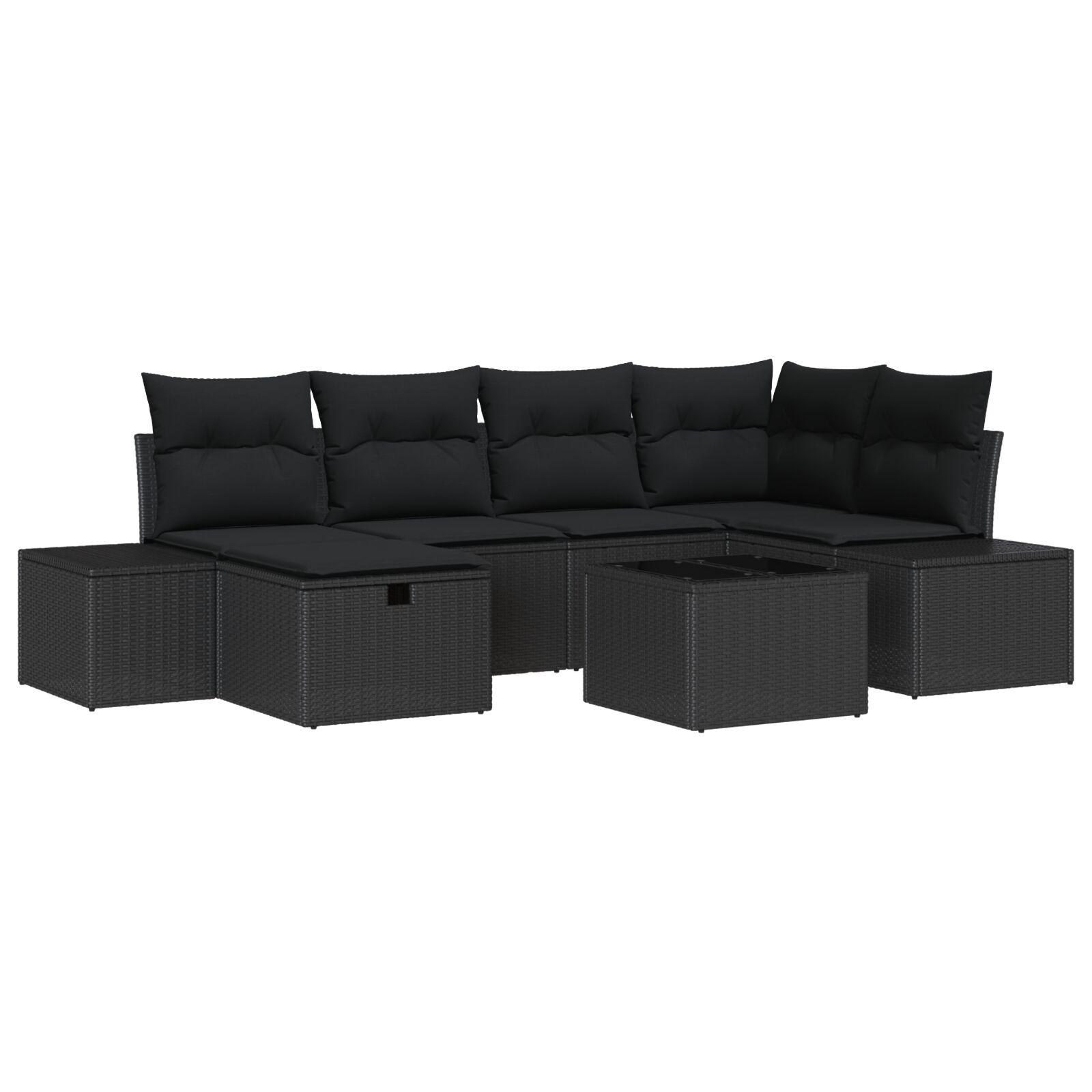 Havesofa SÃ¦t med pude 7 stk Sort 55 x 62 x 69 cm Poly rattan