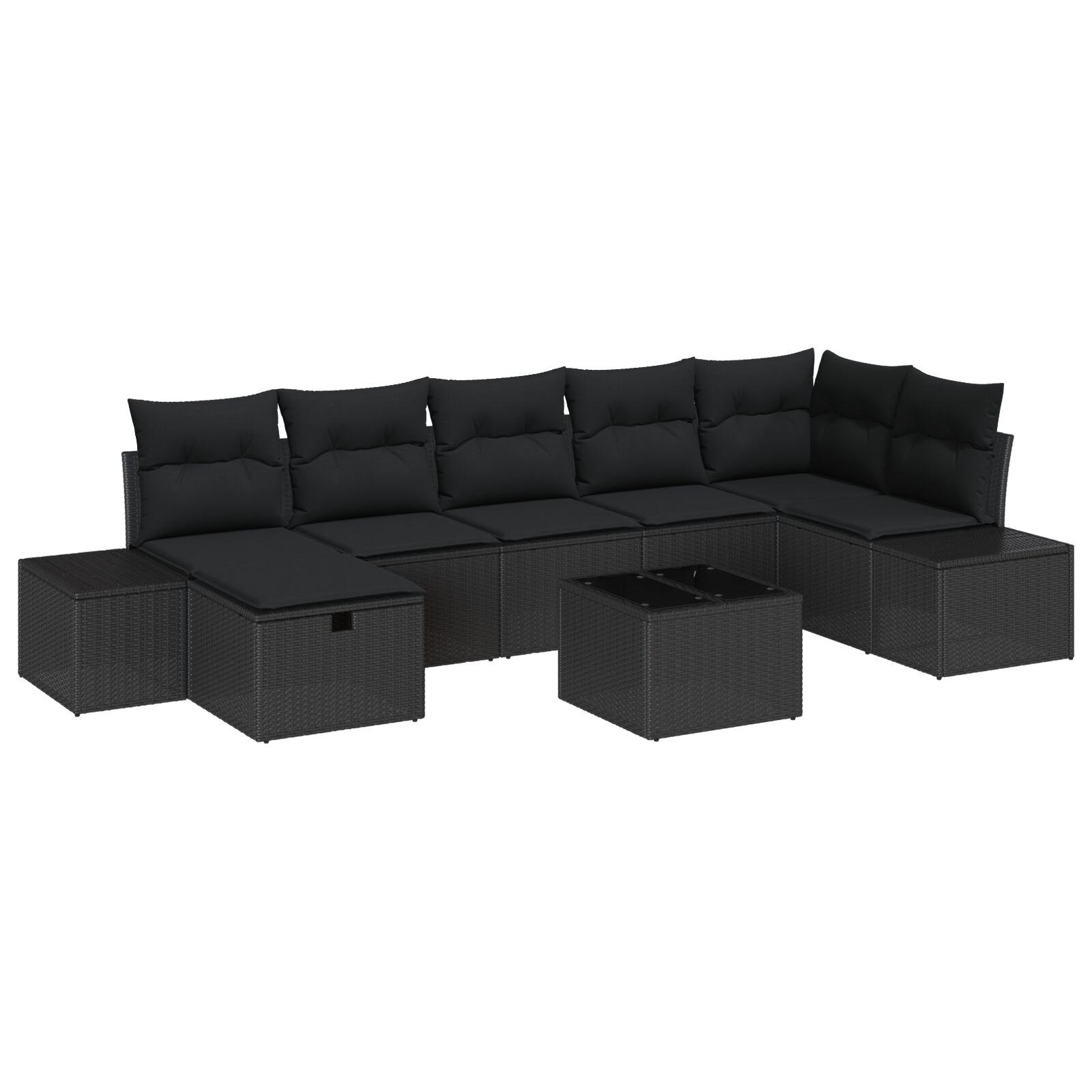 Havesofa SÃ¦t med pude 8 stk Sort 55 x 62 x 69 cm Poly rattan