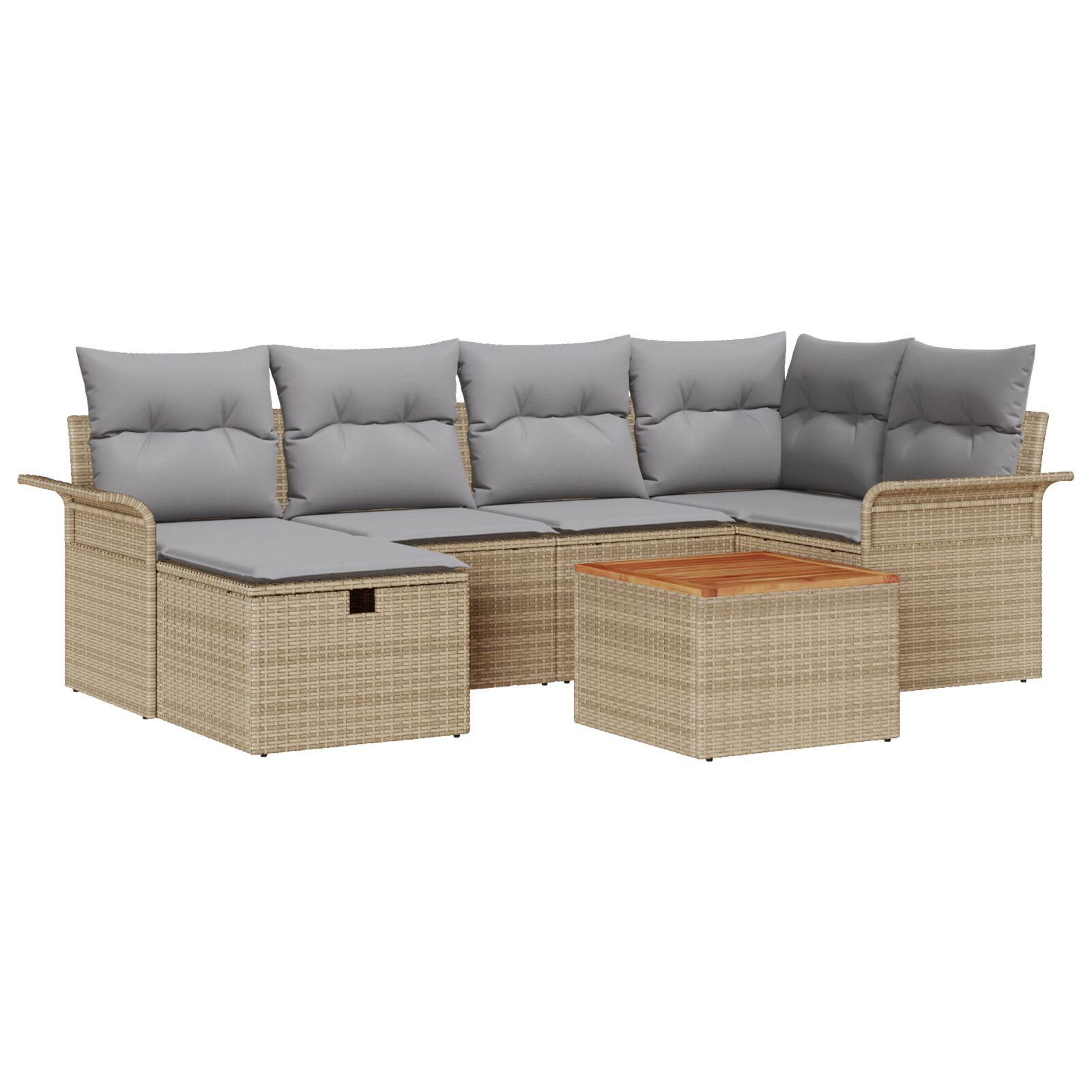 Havesofa Sæt Med Pude Med Opbevaring 7 Dele Poly Rattan - Beige / Lysegrå